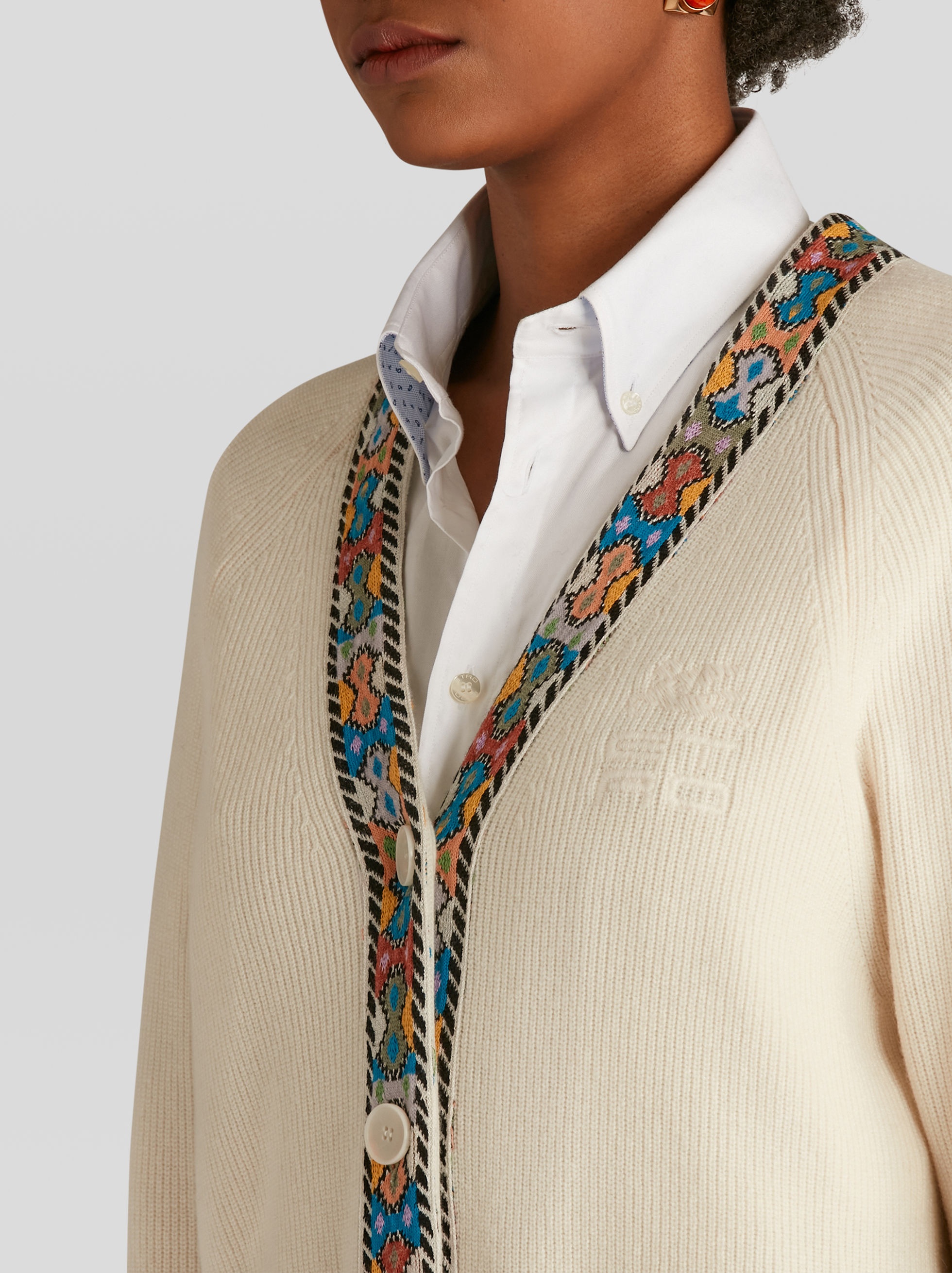 KNITTED CARDIGAN WITH GEOMETRIC PATTERN - 2