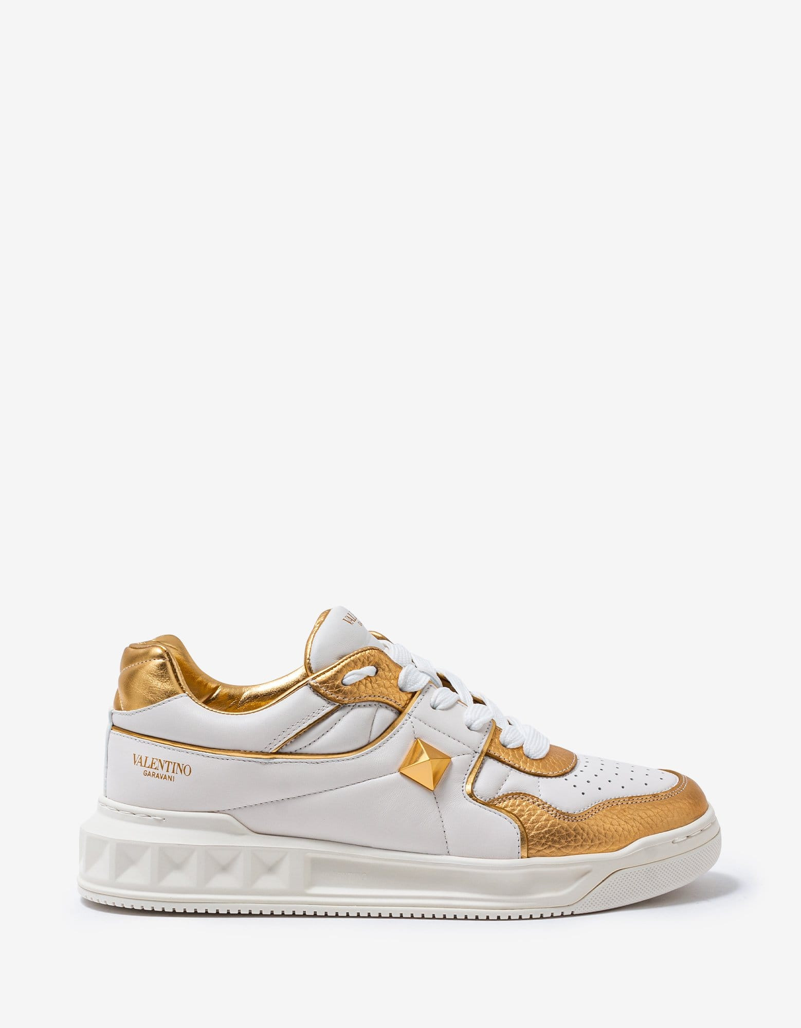 Valentino White & Gold One Stud Trainers - 2