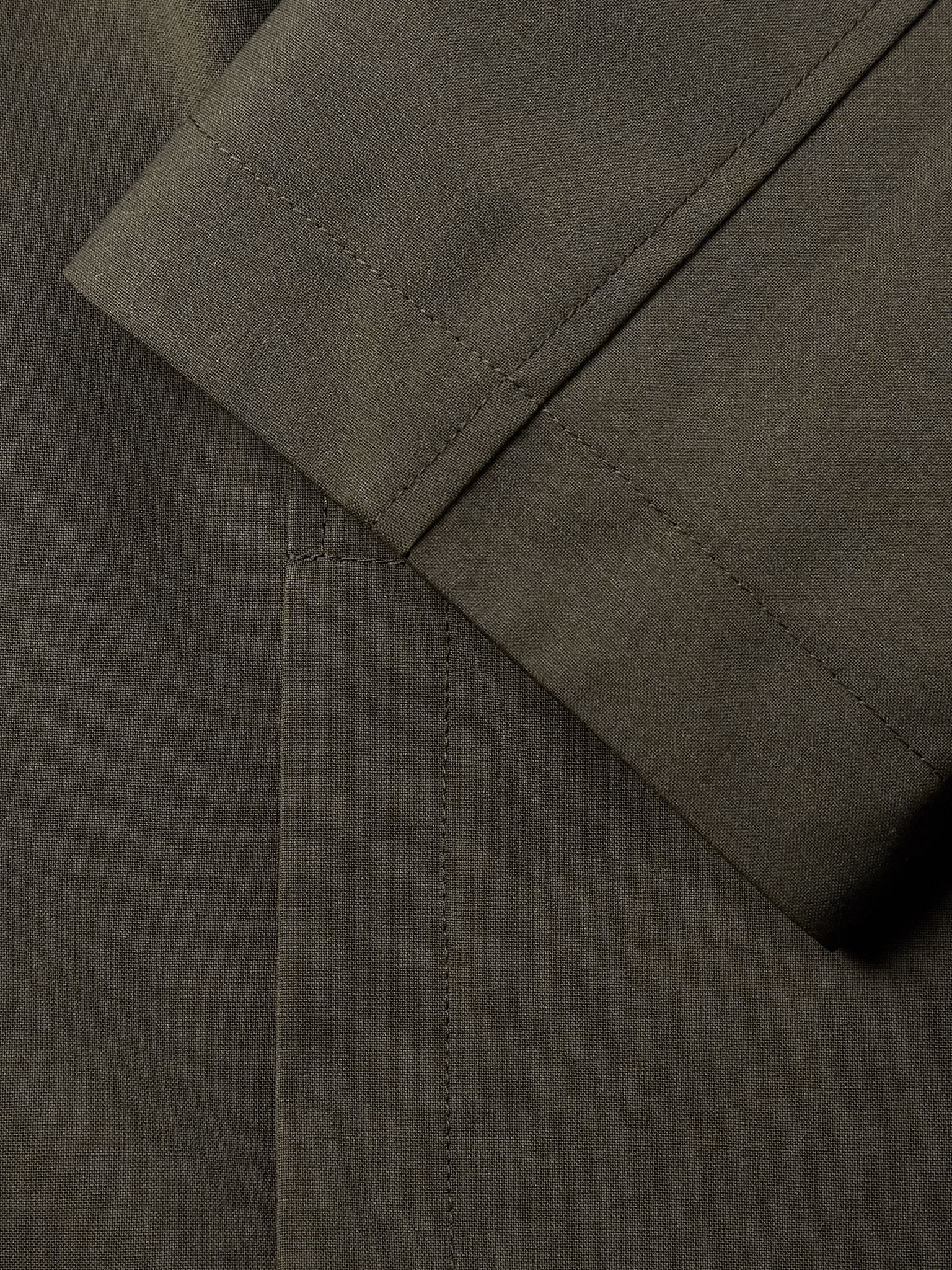 Leather-Trimmed Woven Jacket Green - 6