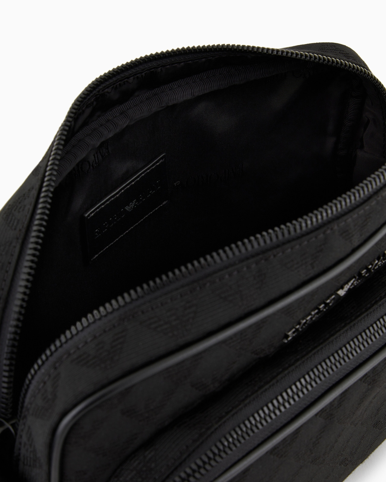 Nylon shoulder bag with all-over jacquard eagle - 4