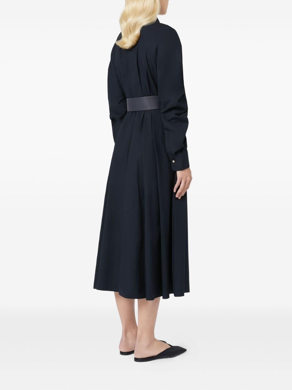 puff-sleeve belted shirt midi dress - 3