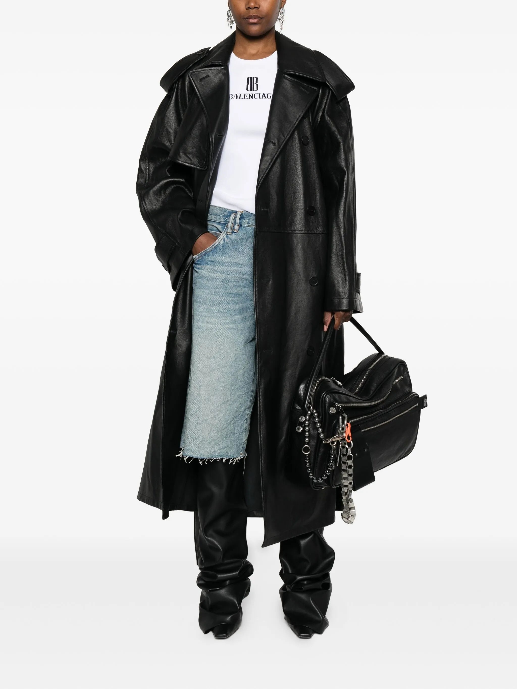 Balenciaga Belted Leather Trench Coat - 5
