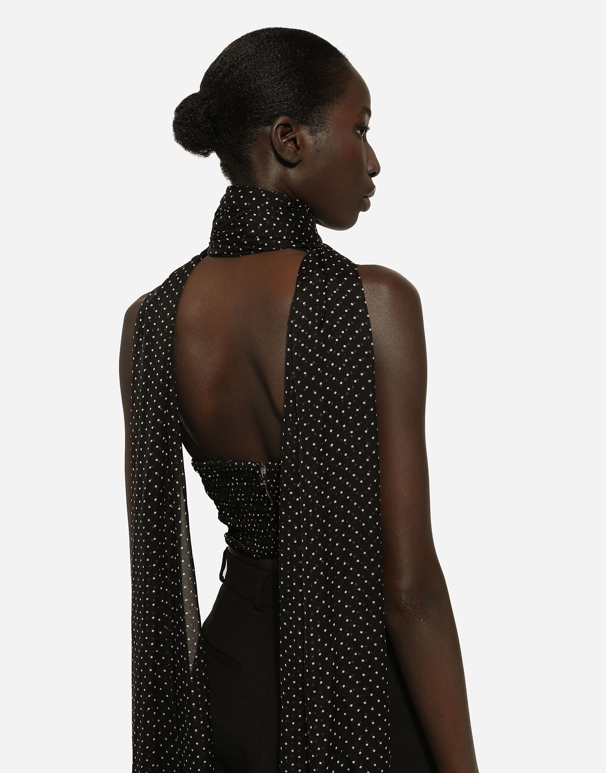 Chiffon top with polka-dot print and scarf detail - 6