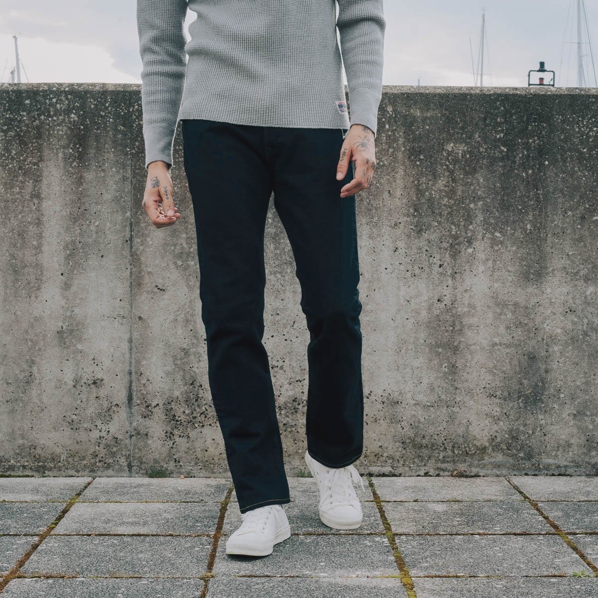 IH-555SBR-14od 14oz Broken Twill Selvedge Denim Super Slim Cut Jeans - Indigo Overdyed Black - 4