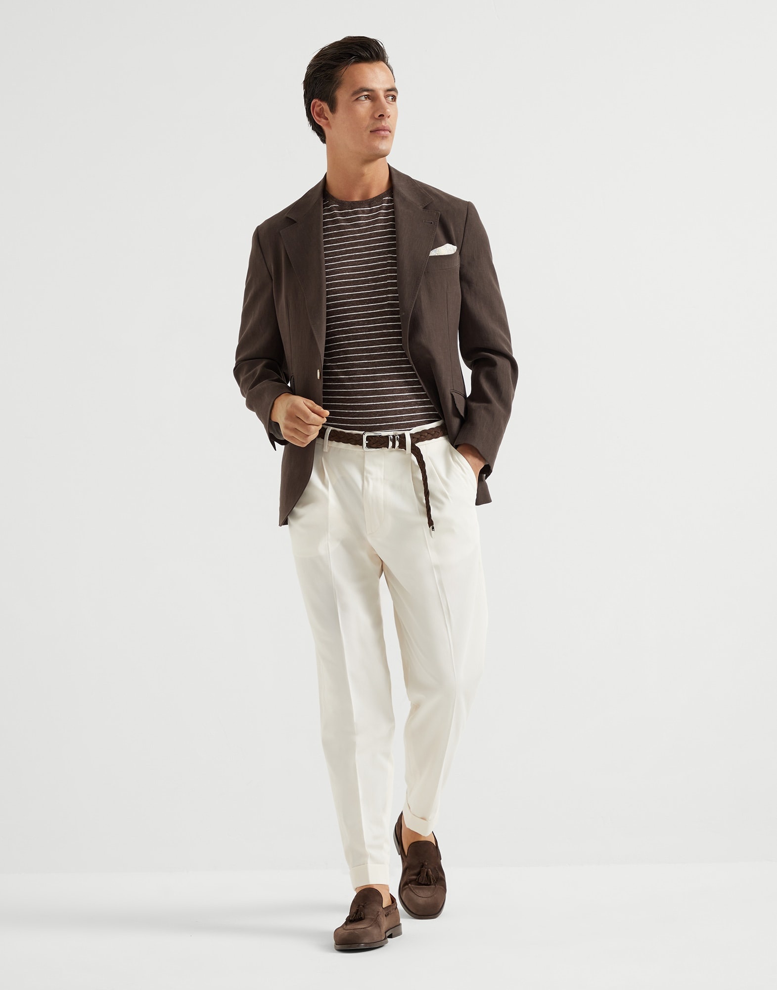 Cotton crêpe batavia leisure fit trousers with double pleats - 4