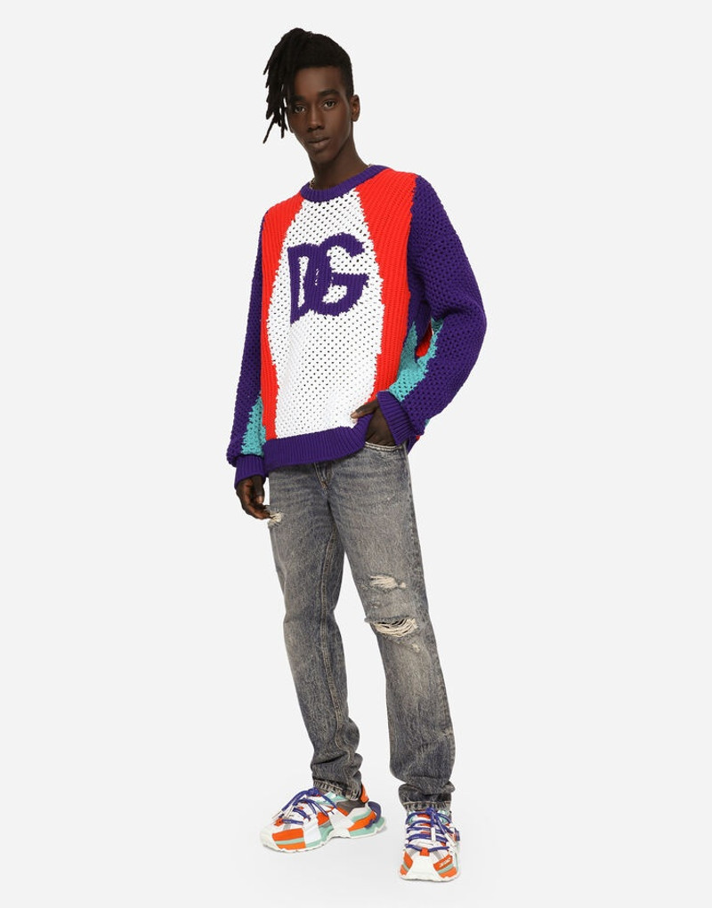 Round-neck technical inlay sweater with DG detailing 4