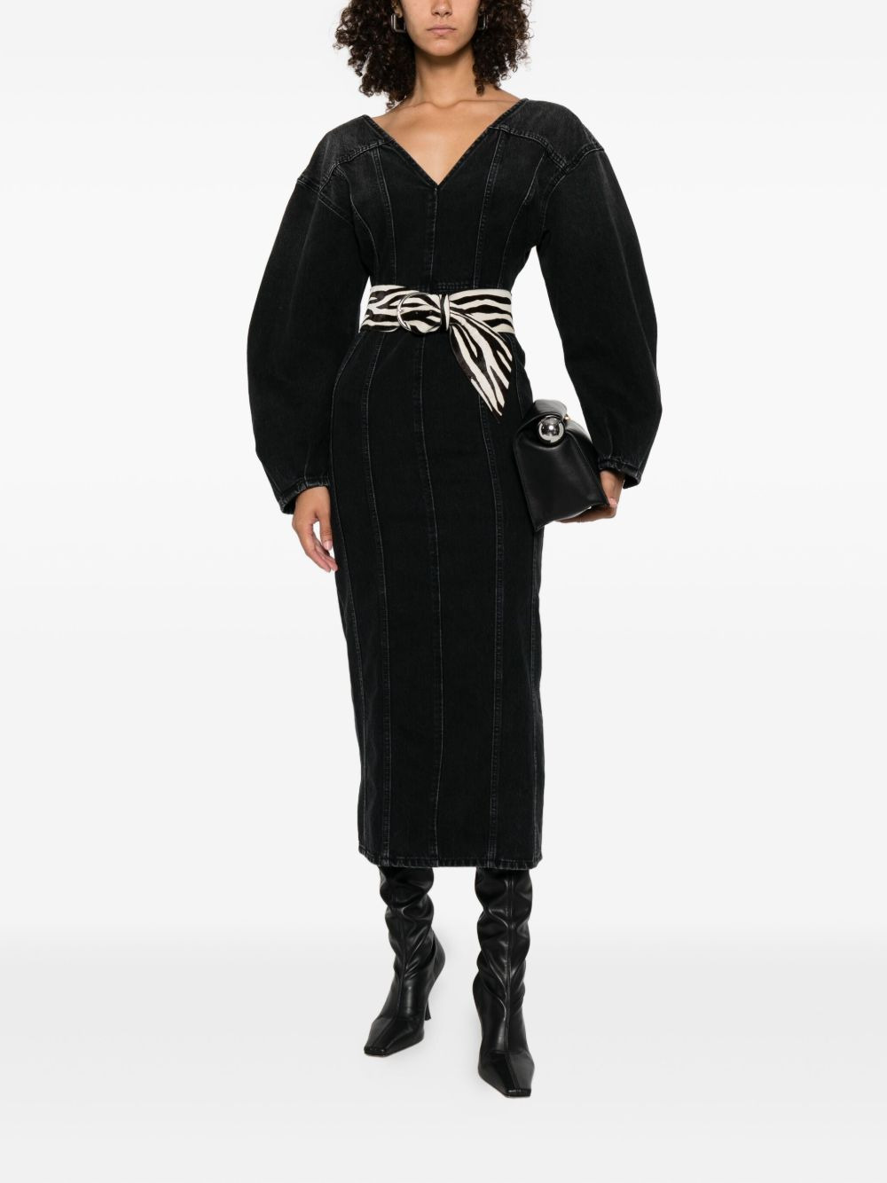 V-neck puff-sleeve midi dress - 2