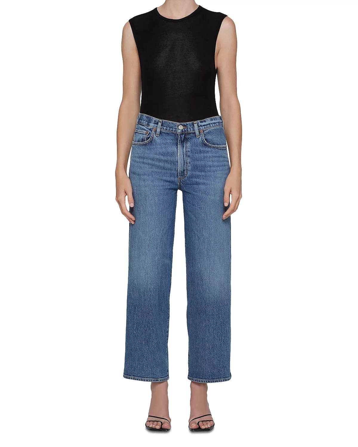 Harper Mid Rise Wide Ankle Jeans in Moor - 6