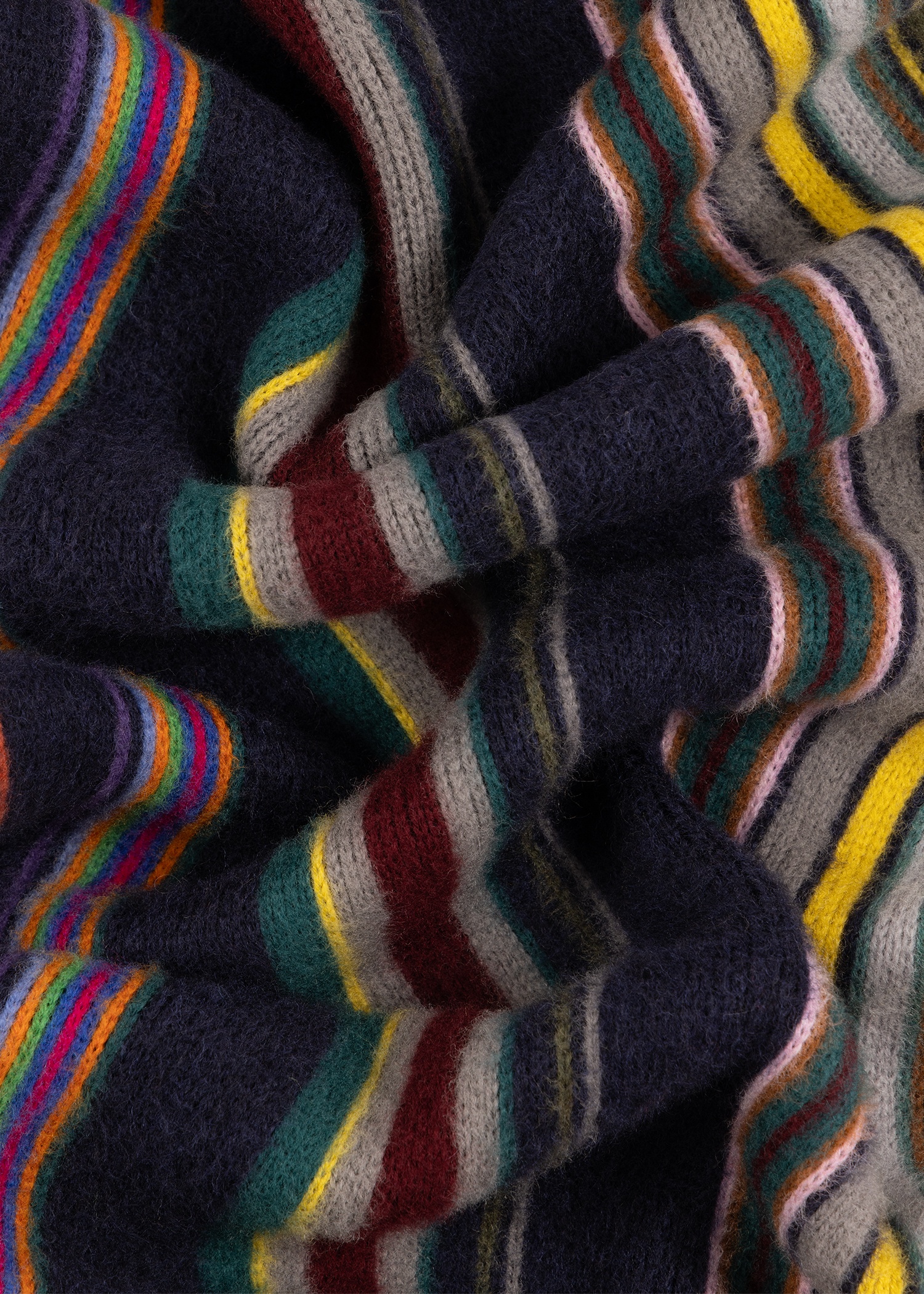Navy Merino Wool Multistripe Scarf - 3