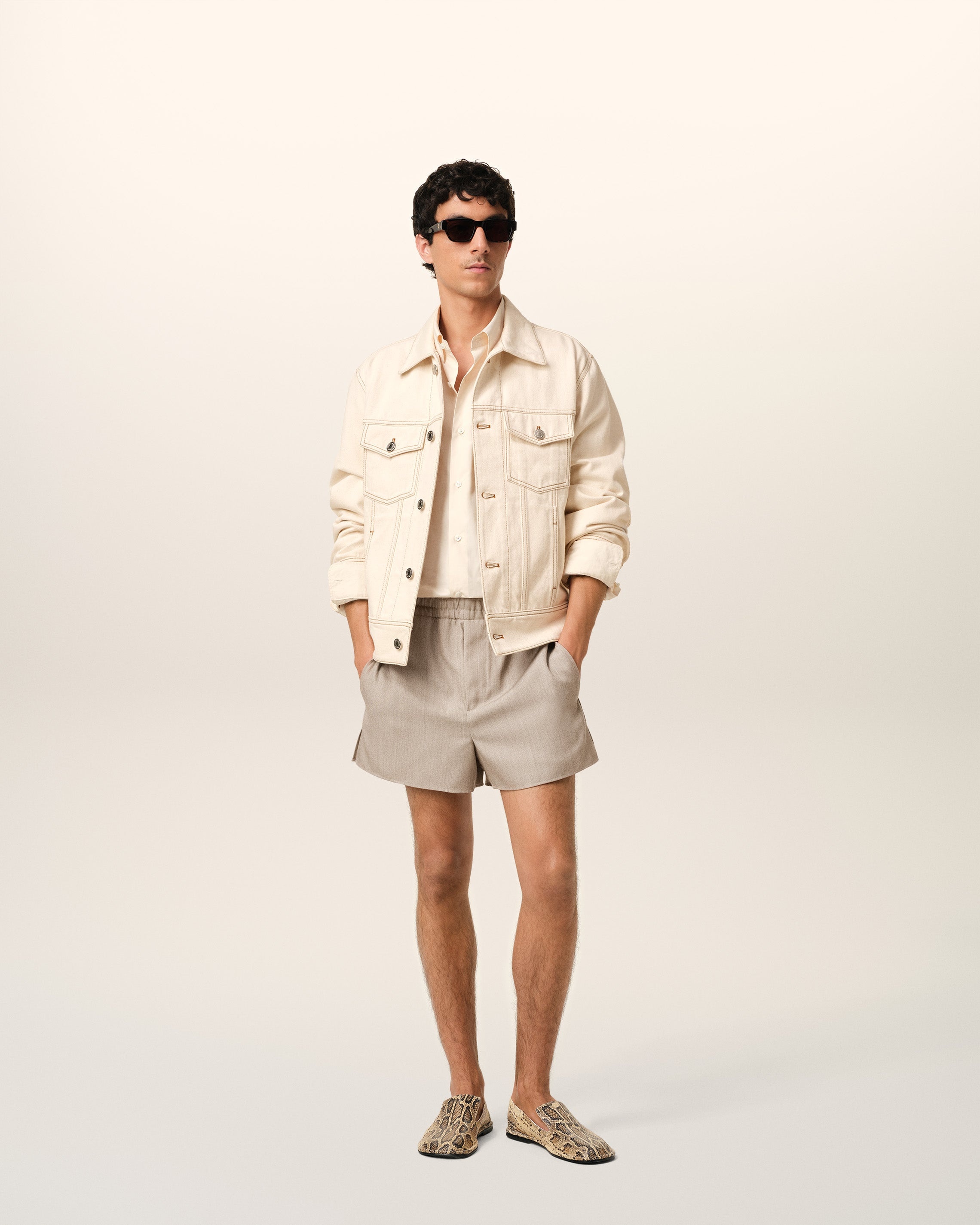 BEIGE COTTON AMI PARIS TRUCKER JACKET - 2