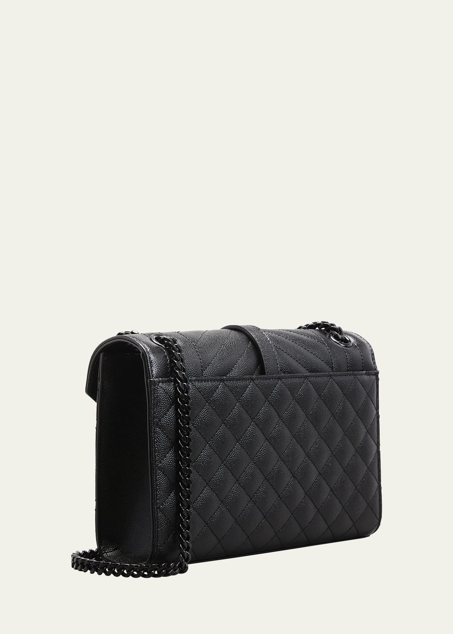 Triquilt Medium YSL Monogram Grain de Poudre V Flap Satchel Bag - Black Hardware - 3