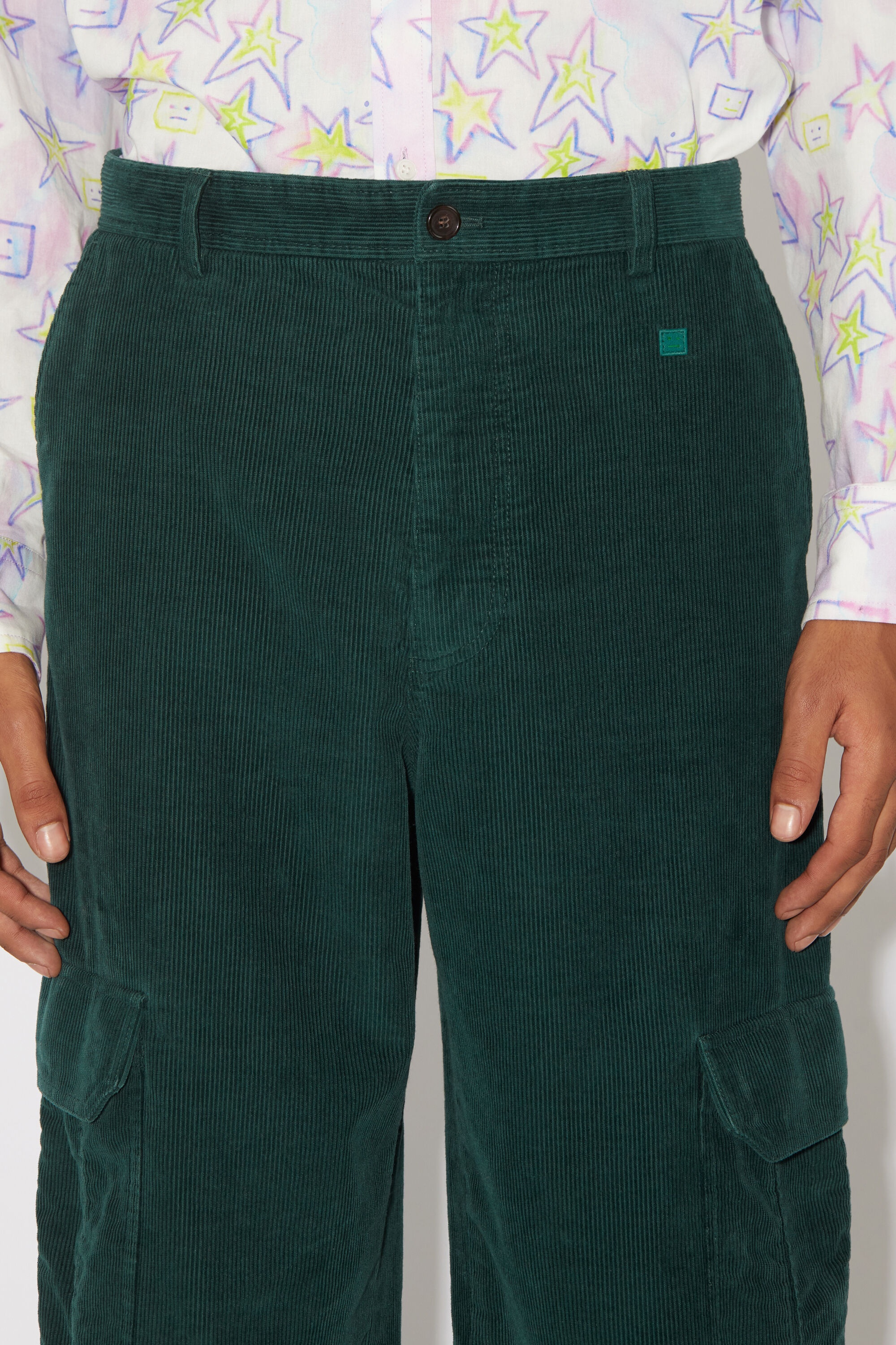 Corduroy cargo trousers - Night green - 5
