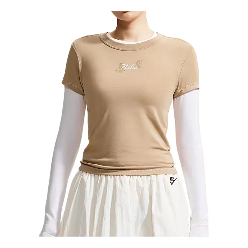 (WMNS) Nike Sportswear Chill Knit Fitted T-Shirt 'Tan' IW1214-242 - 1