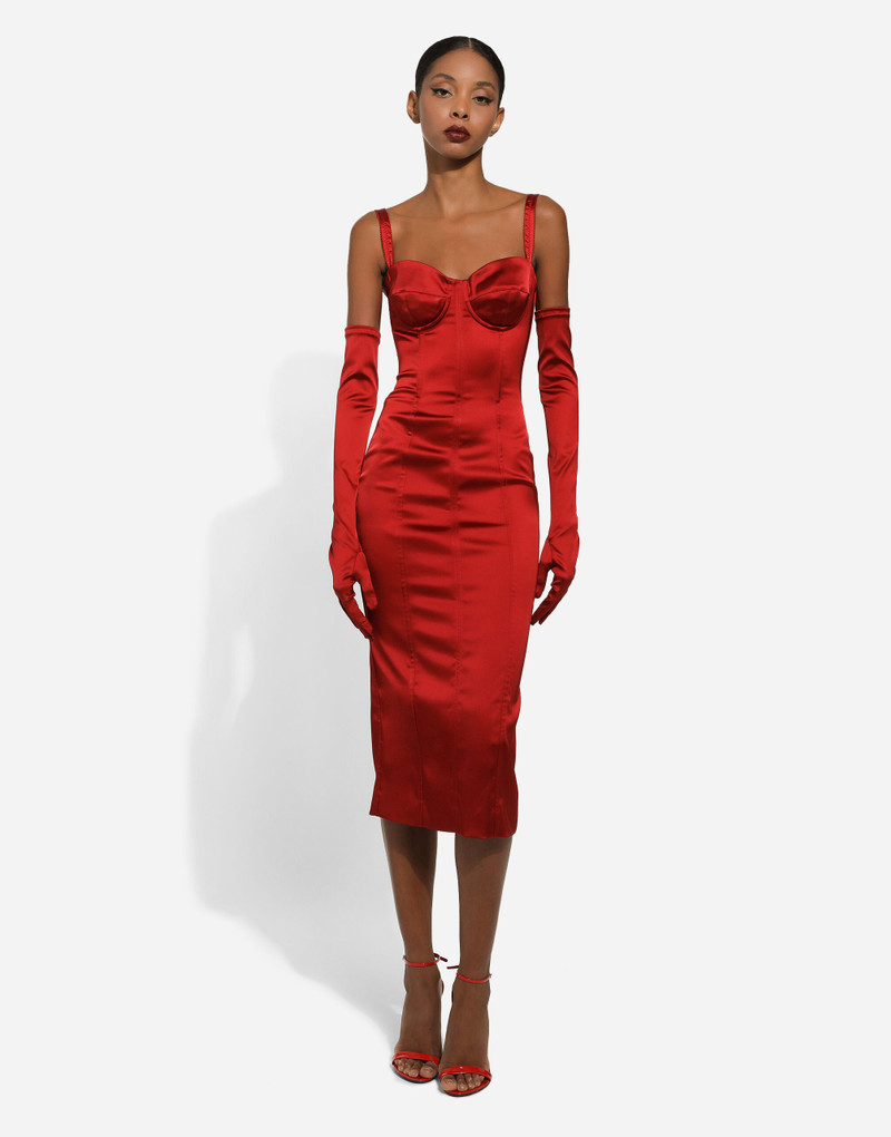 Satin calf-length dress with corset bustier 3