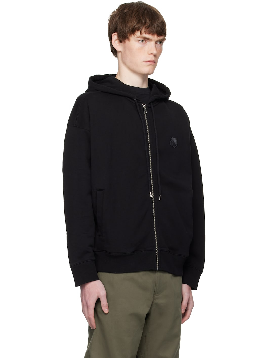 Black Bold Fox Head Patch Fullzip Oversize Hoodie - 2