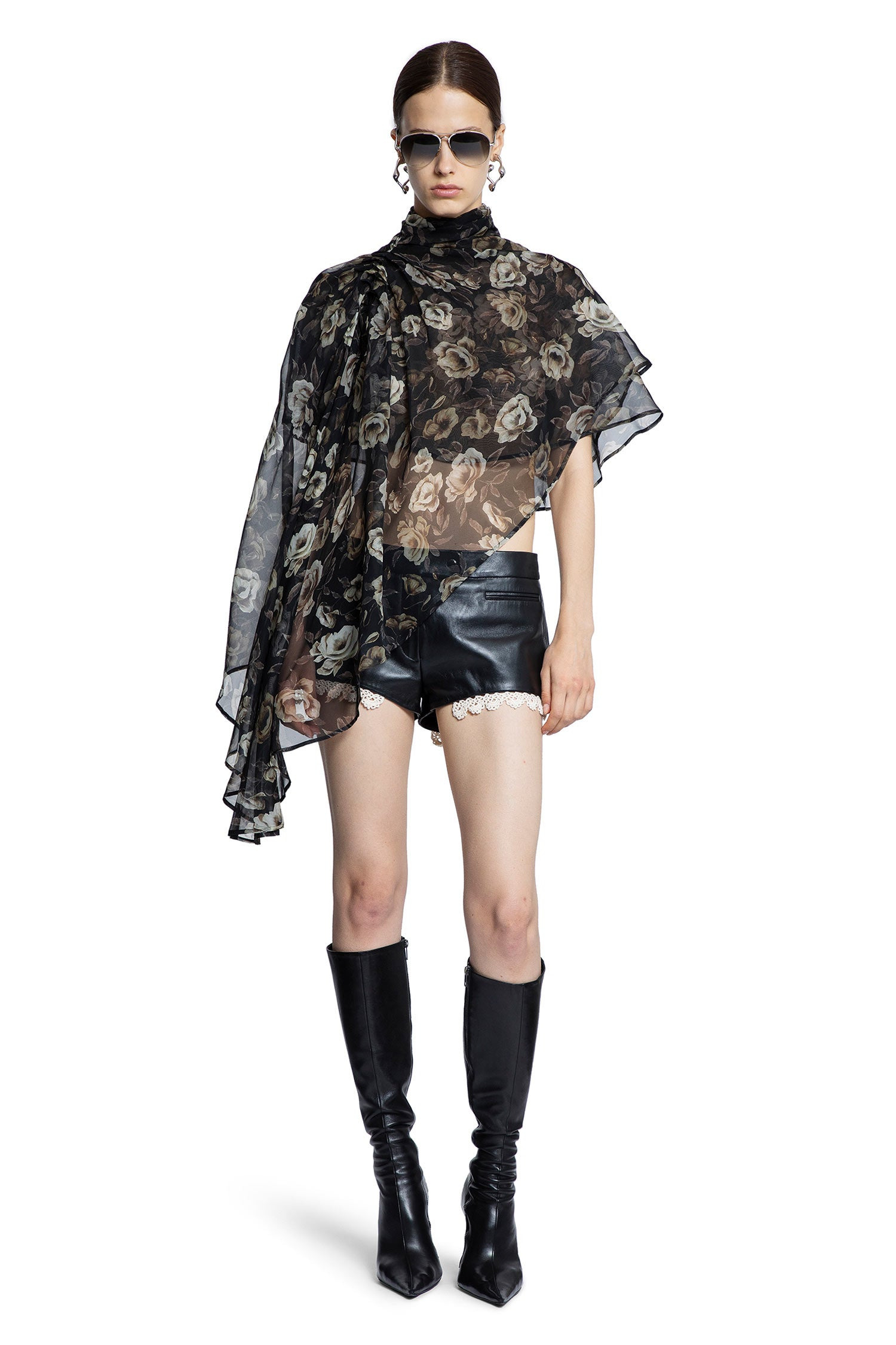 Flowy High-neck Cropped Blouse - 5