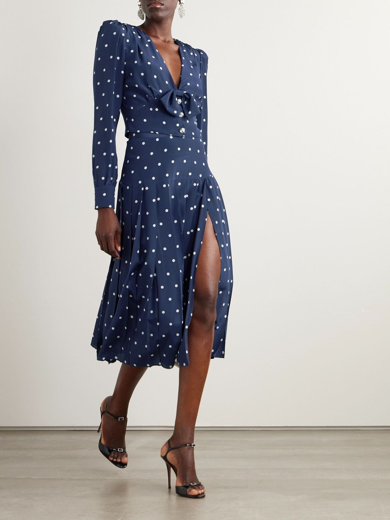 Alessandra Rich Pleated polka-dot silk midi skirt Navy outlook