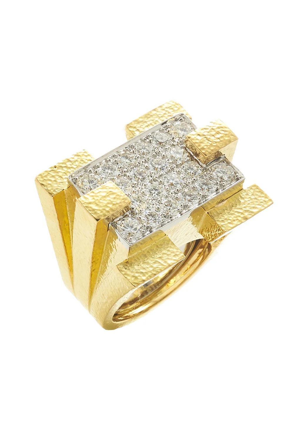 Diamond Hammered Scaffold Ring - 1