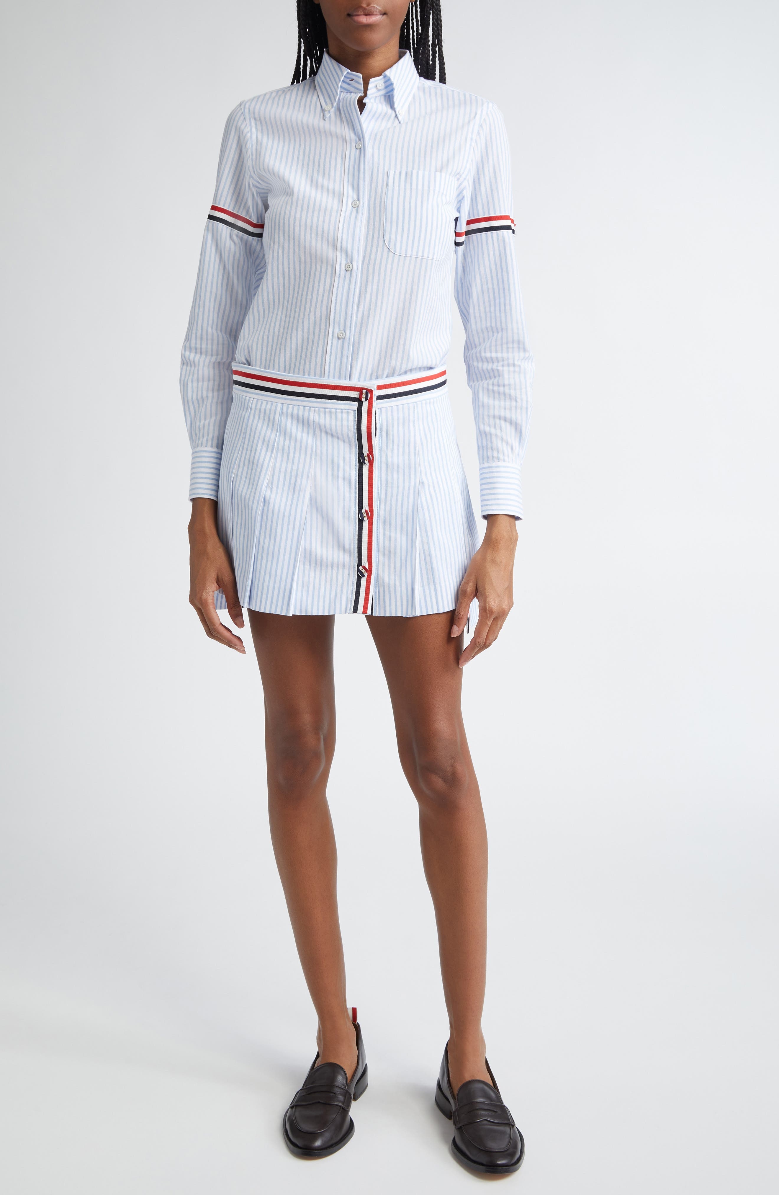 Thom Browne Striped Pleated High-Low Miniskirt in Light Blue at Nordstrom - 2