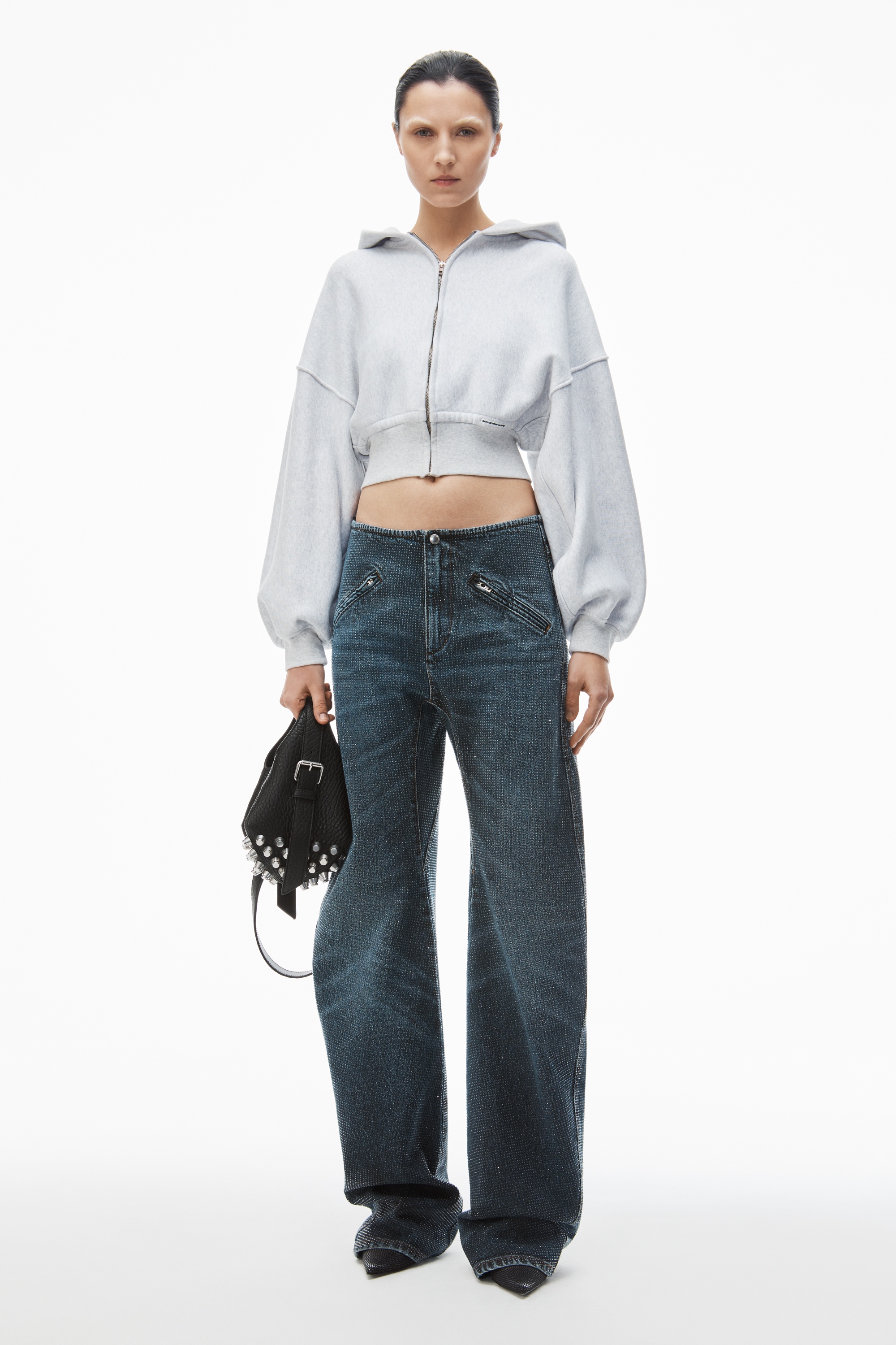 cropped zip up hoodie in classic cotton terry - 6