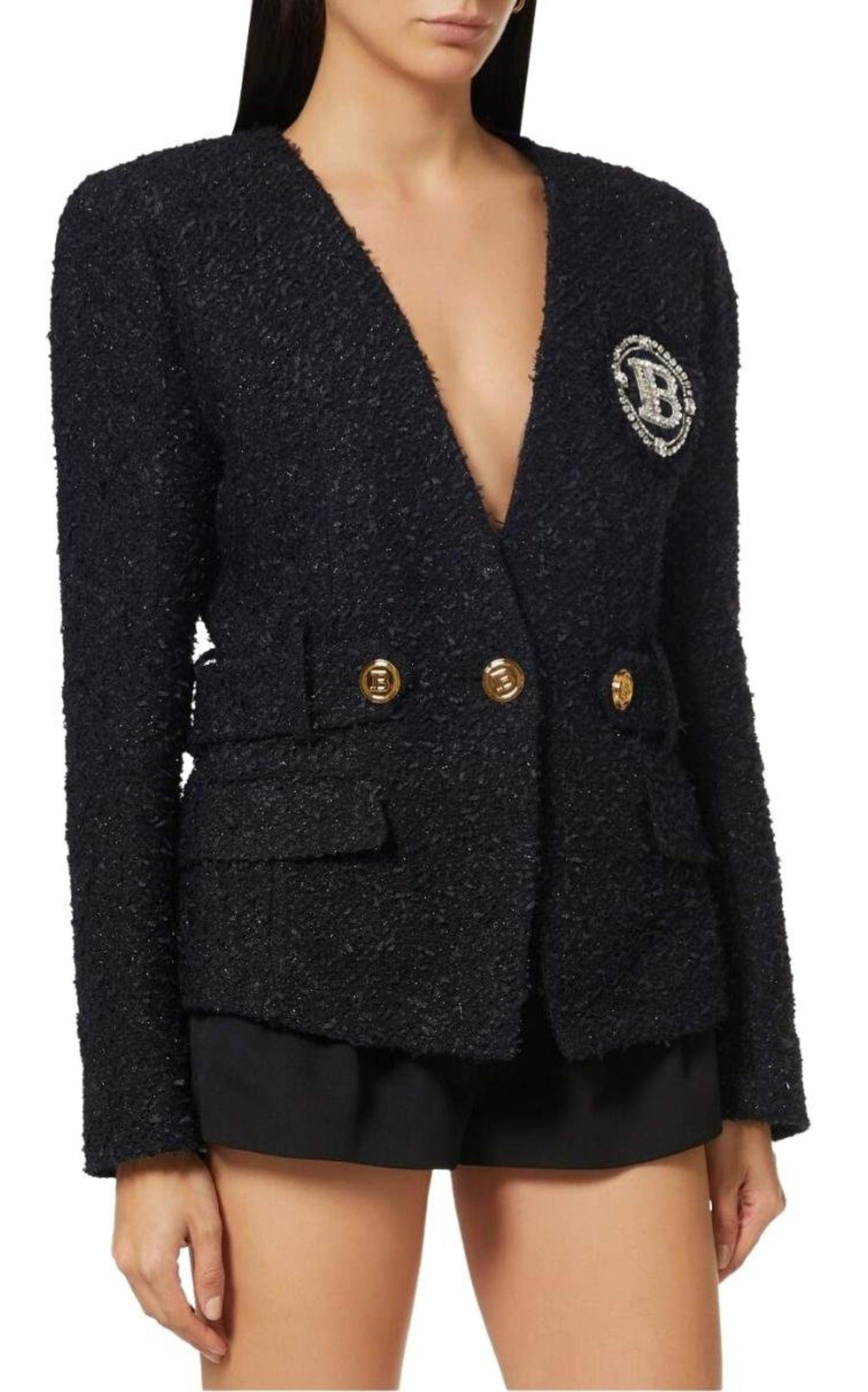 Crystal Logo Metallic Tweed Blazer - 3