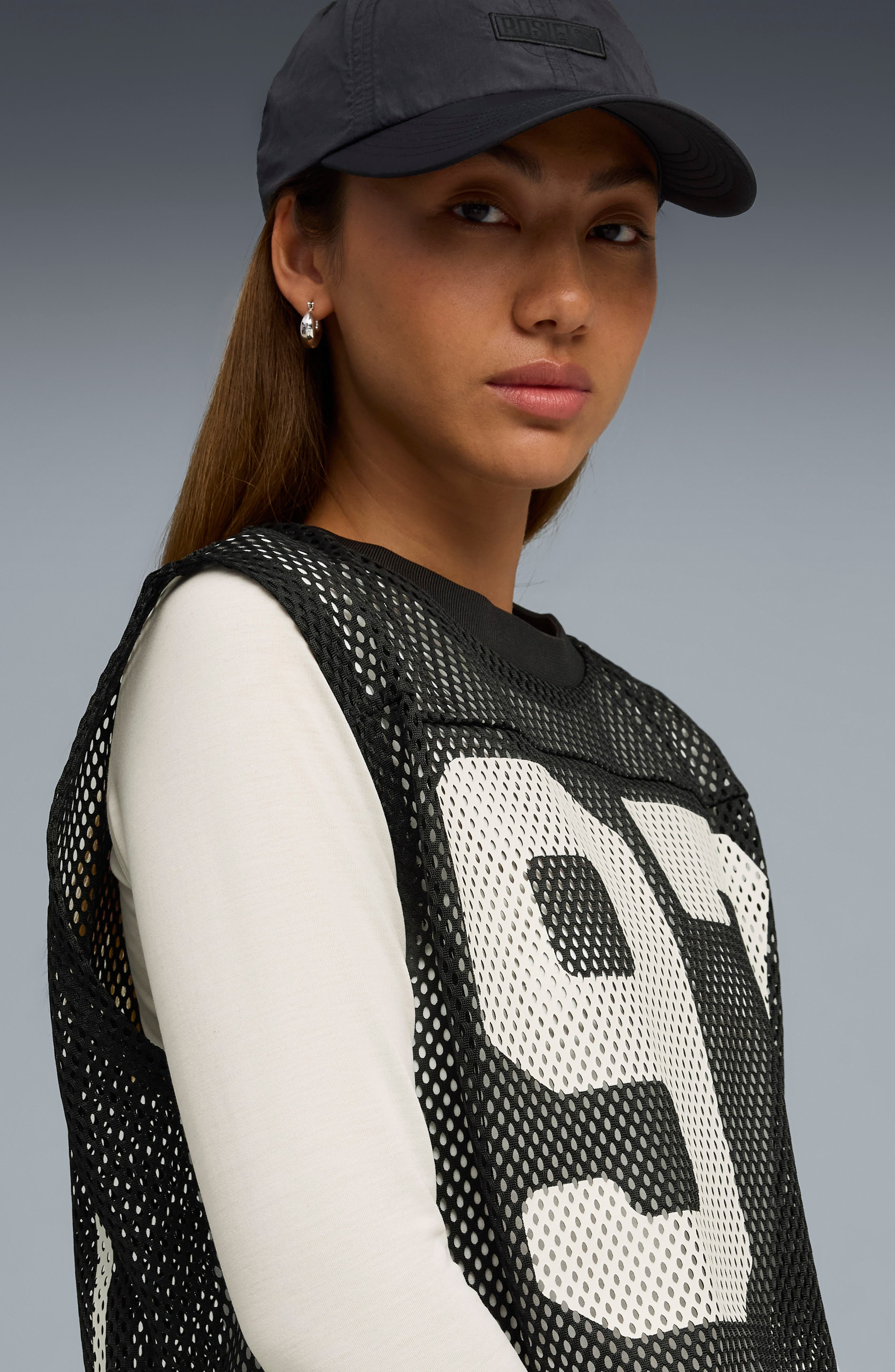 PUMA x Rosé Sleeveless Mesh Jersey in Puma Black at Nordstrom - 6