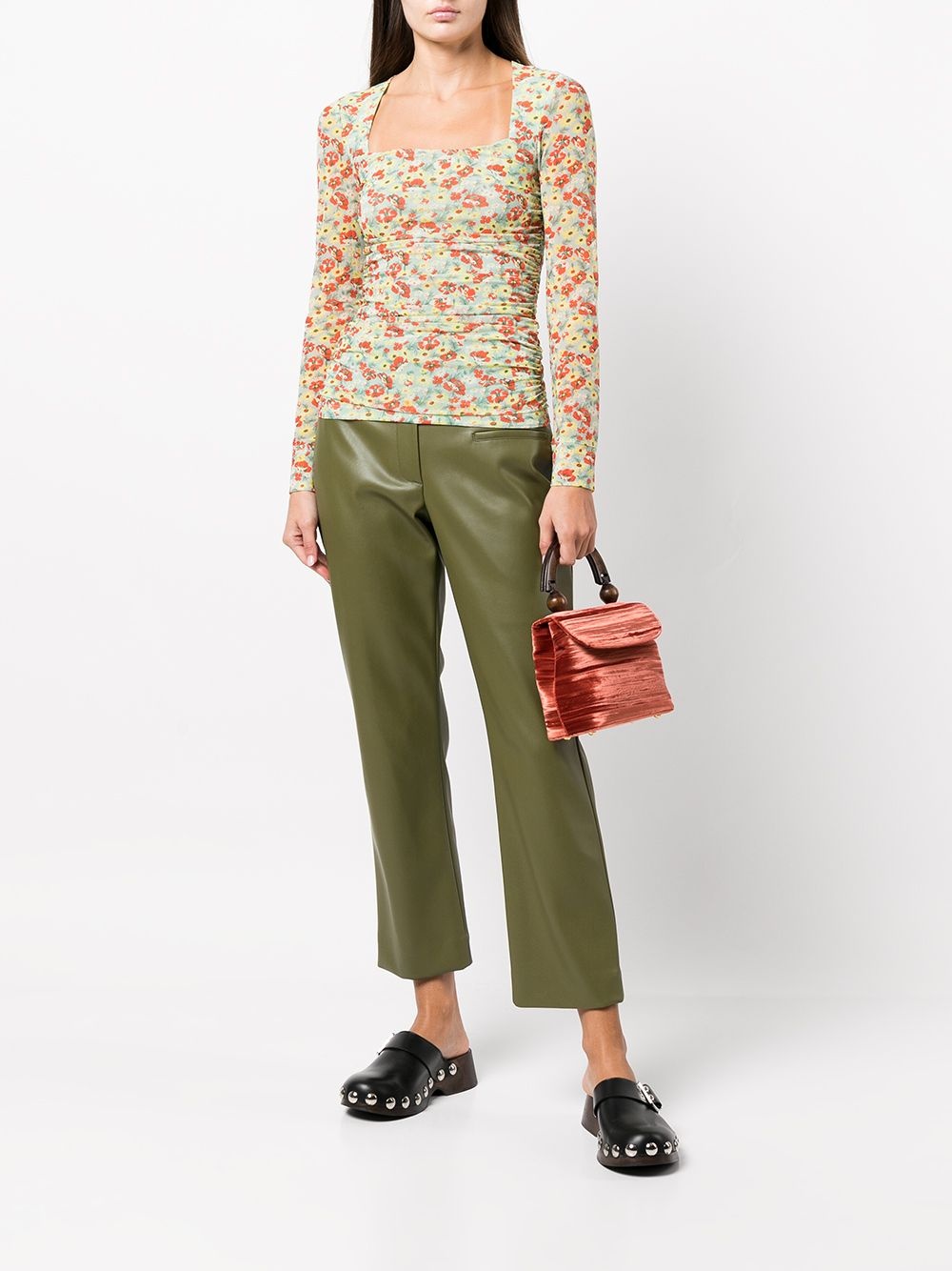floral-print mesh top - 2