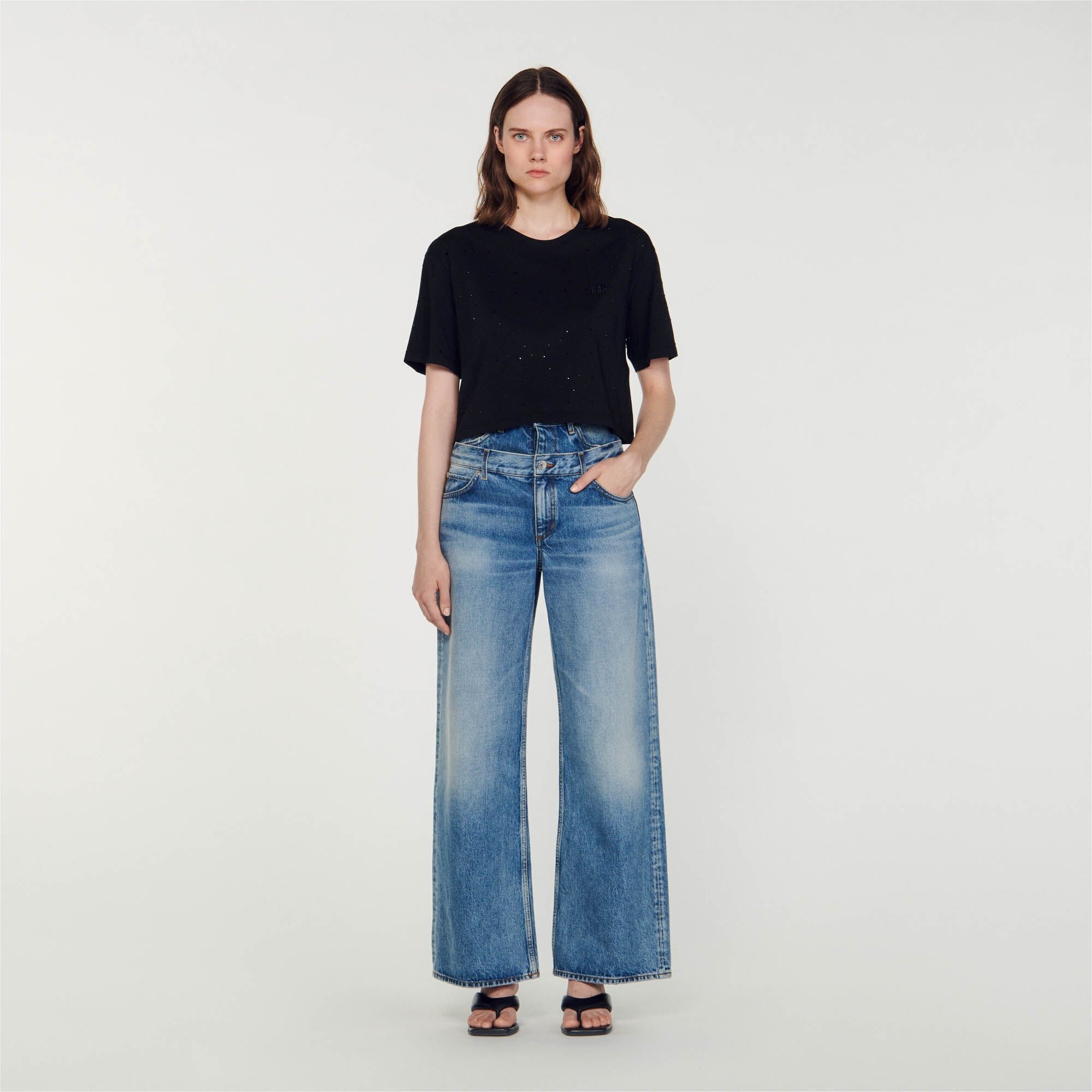 CROPPED T-SHIRT WITH RHINESTONES - 2