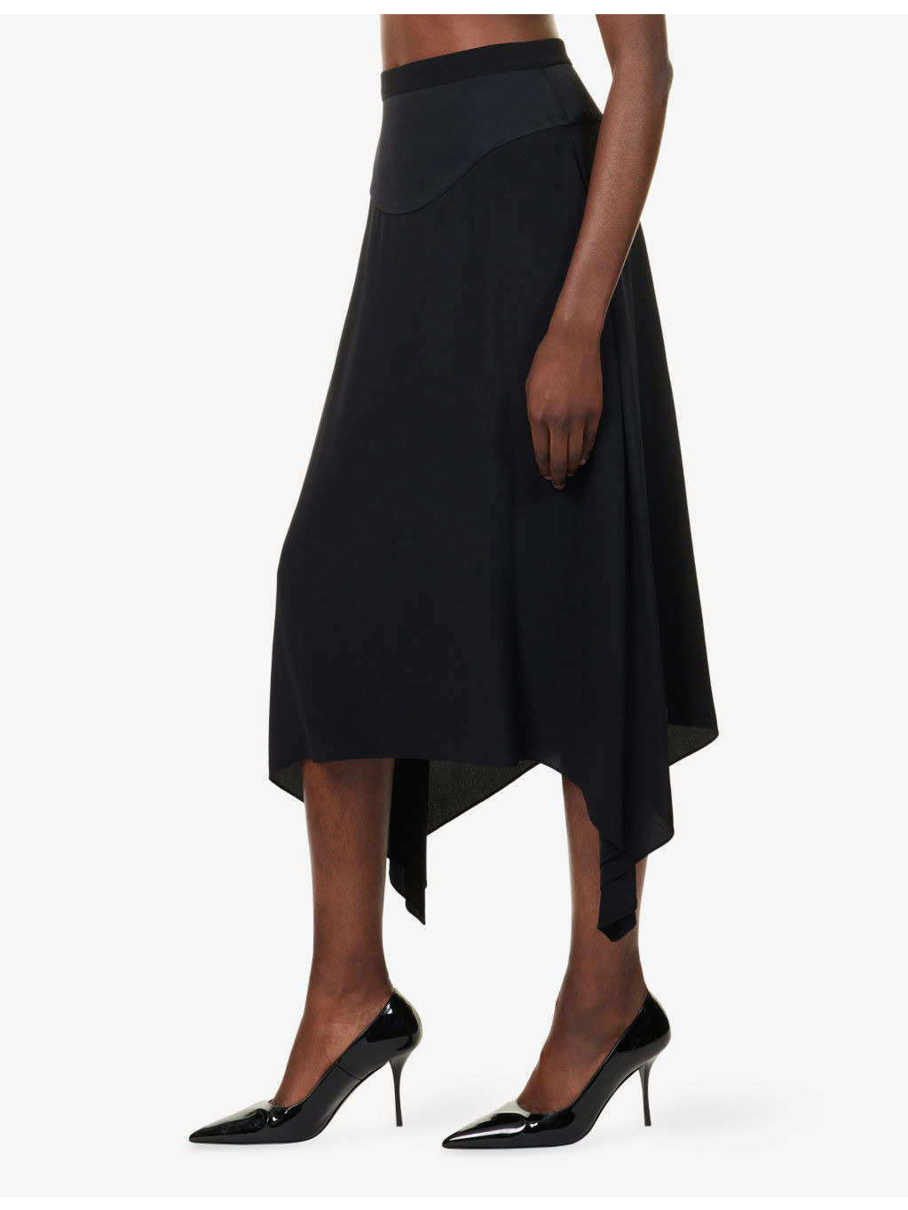 Asymmetric-Hem High-Rise 6Silk Midi Skirt - 3