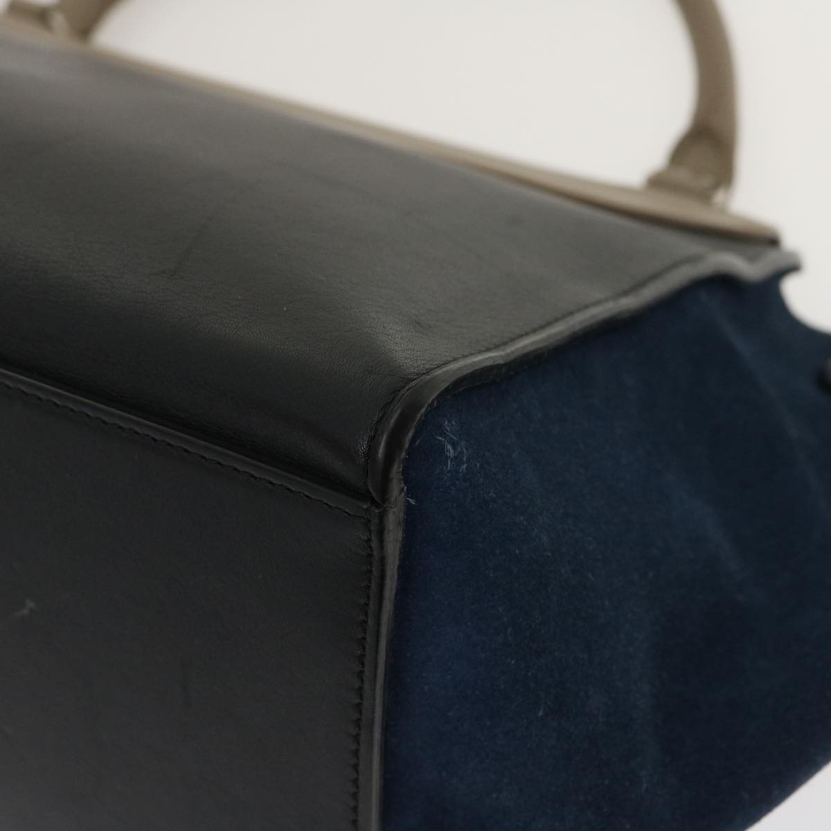 CELINE Hand Bag Leather Suede Gray Navy - 16