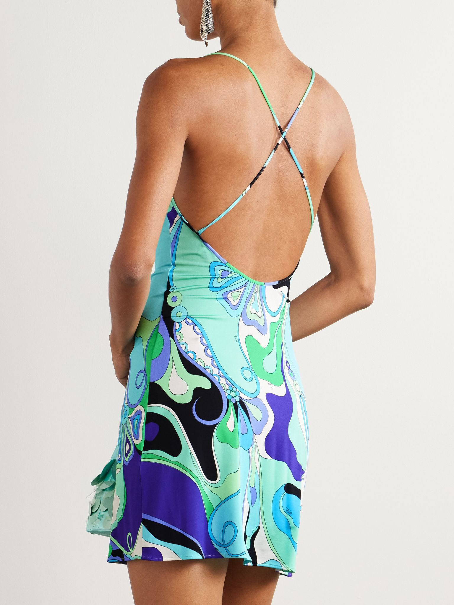 Draped printed stretch-jersey mini dress Blue - 3