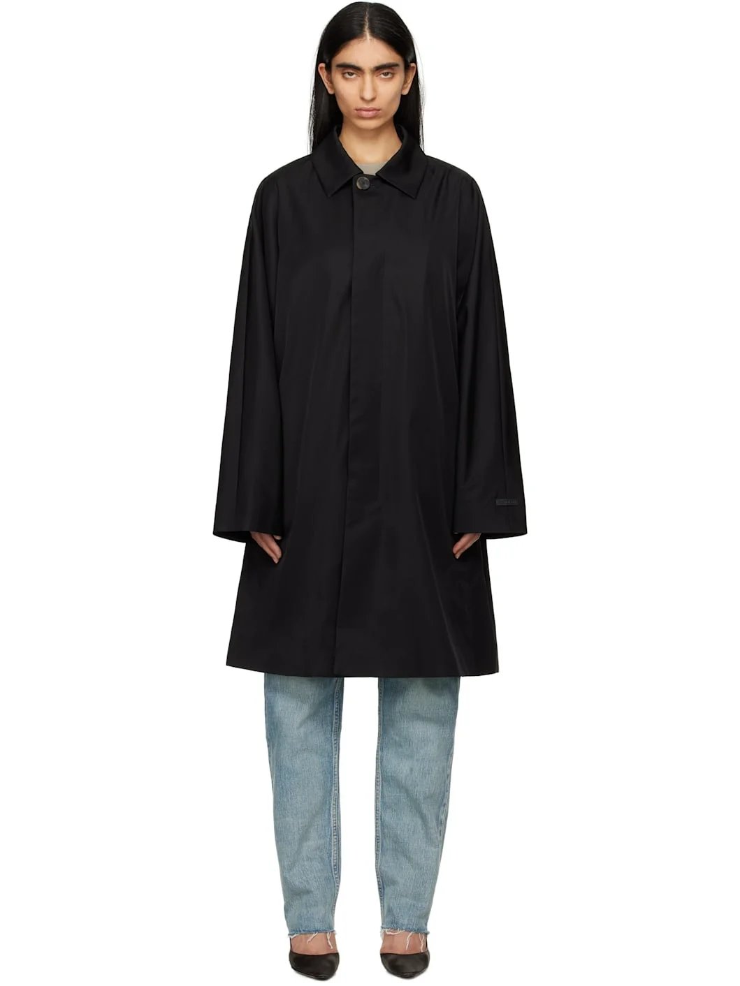Black Nylon Wool Car Coat - 1