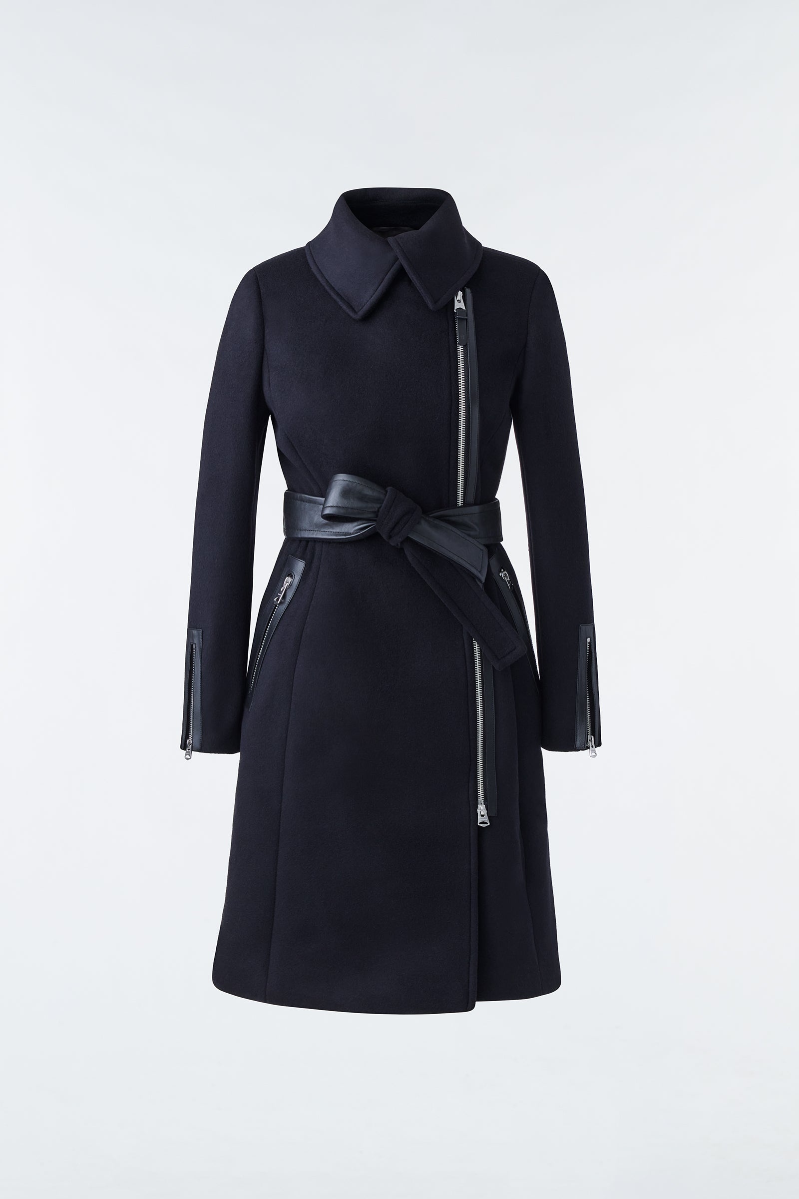KAMILA double face wool and cashmerel coat with sash belt - 1