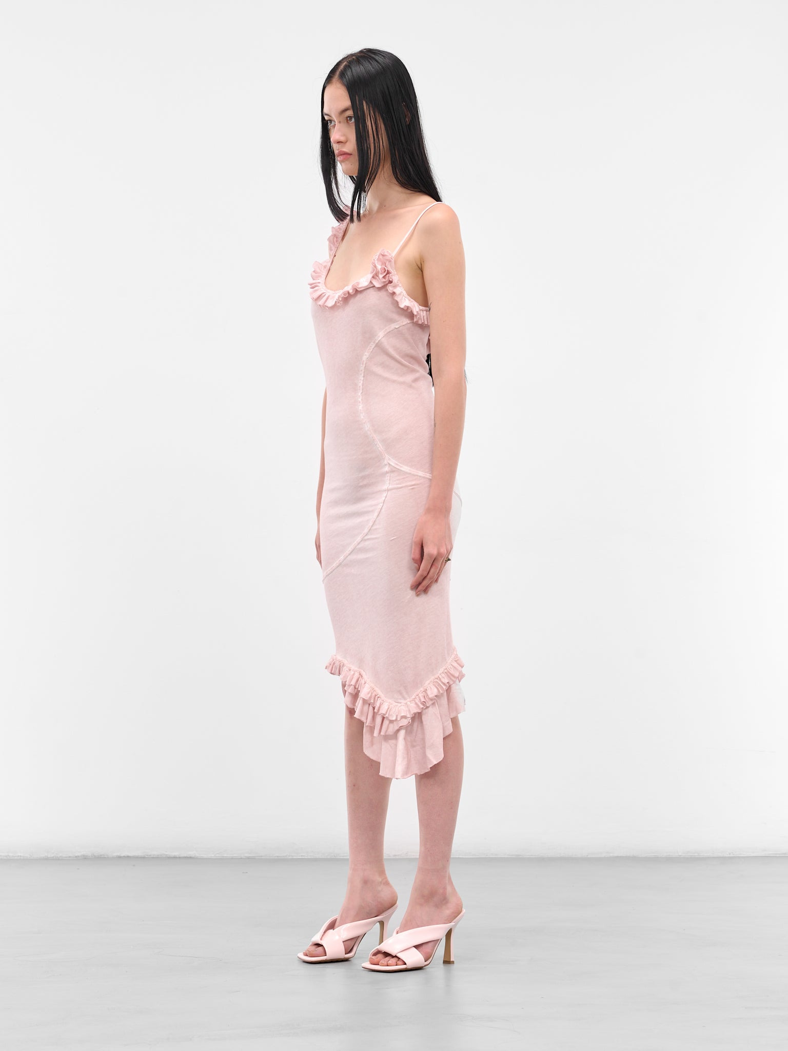 Pink Asymmetric Ruffle Midi Dress - 2