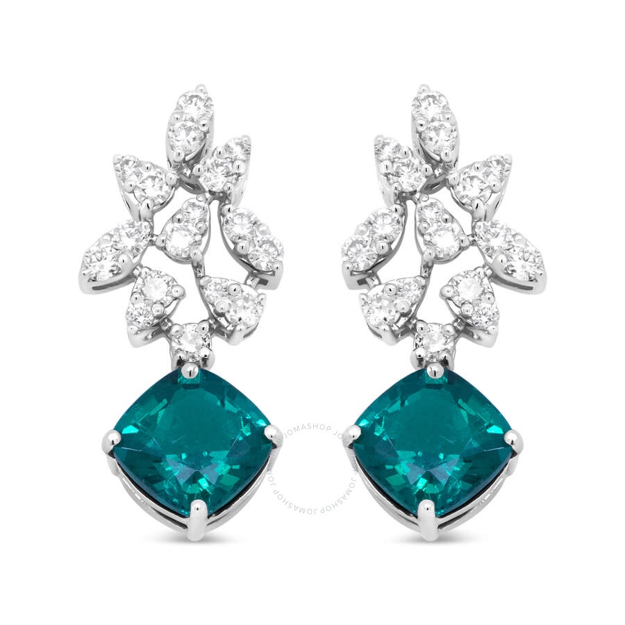 Haus Of Brilliance - Haus of Brilliance 18K White Gold 1 1/10 Cttw Diamond and 7.9 x 7.7mm Green Emerald Drop Earrings (G - 1