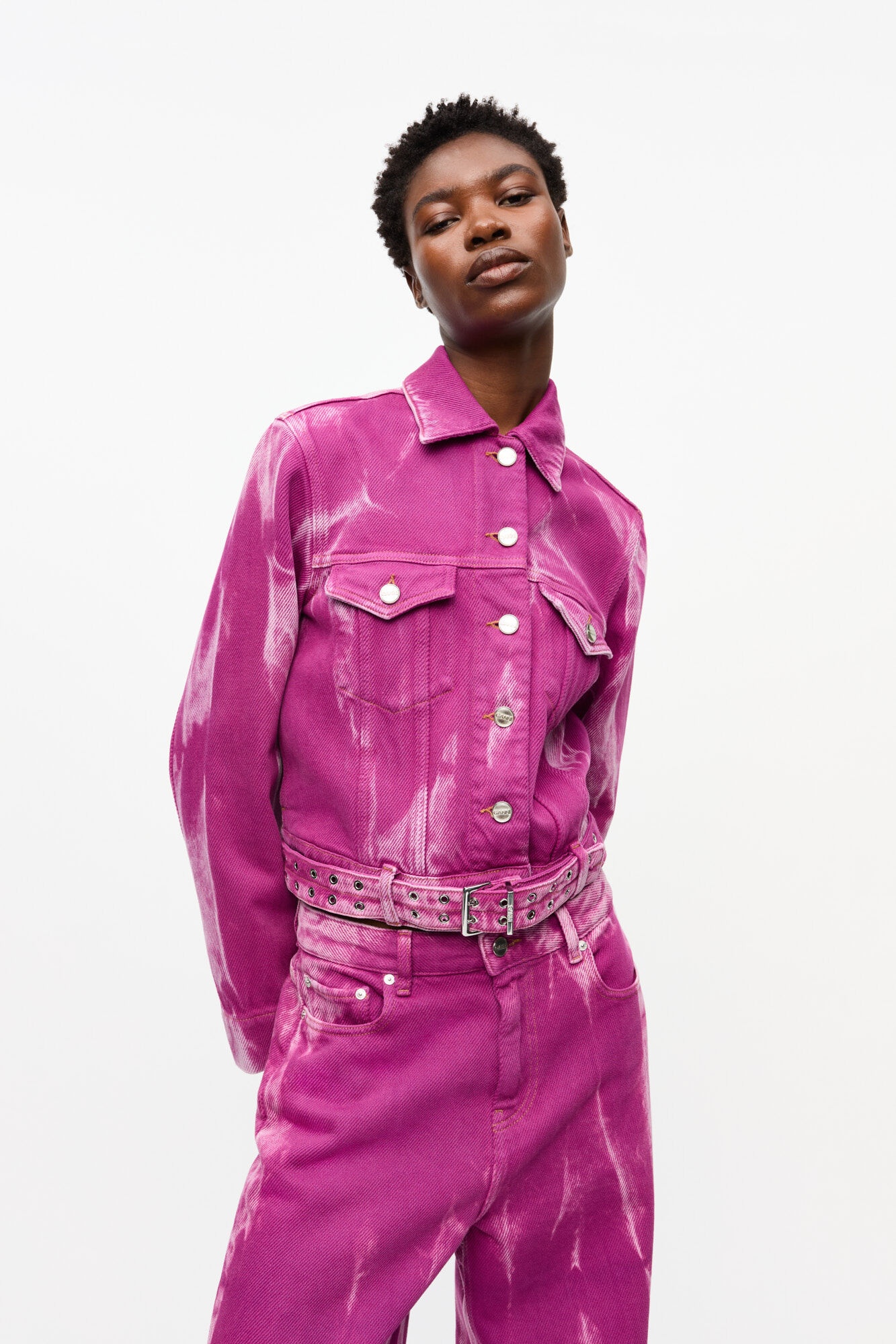 PURPLE OVERDYED HEAVY DENIM BELTED JACKET - 2