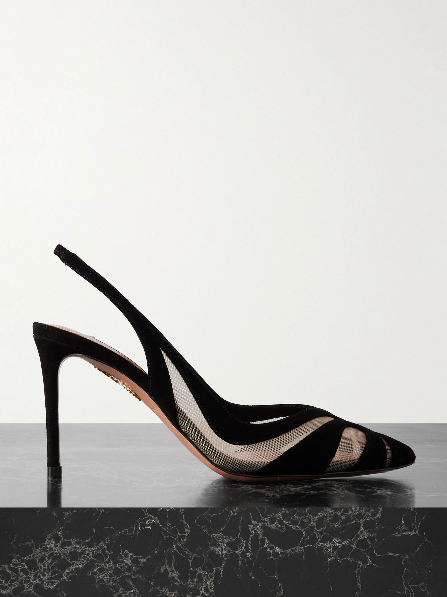 Lune 85 mesh-trimmed suede slingback pumps Black - 1