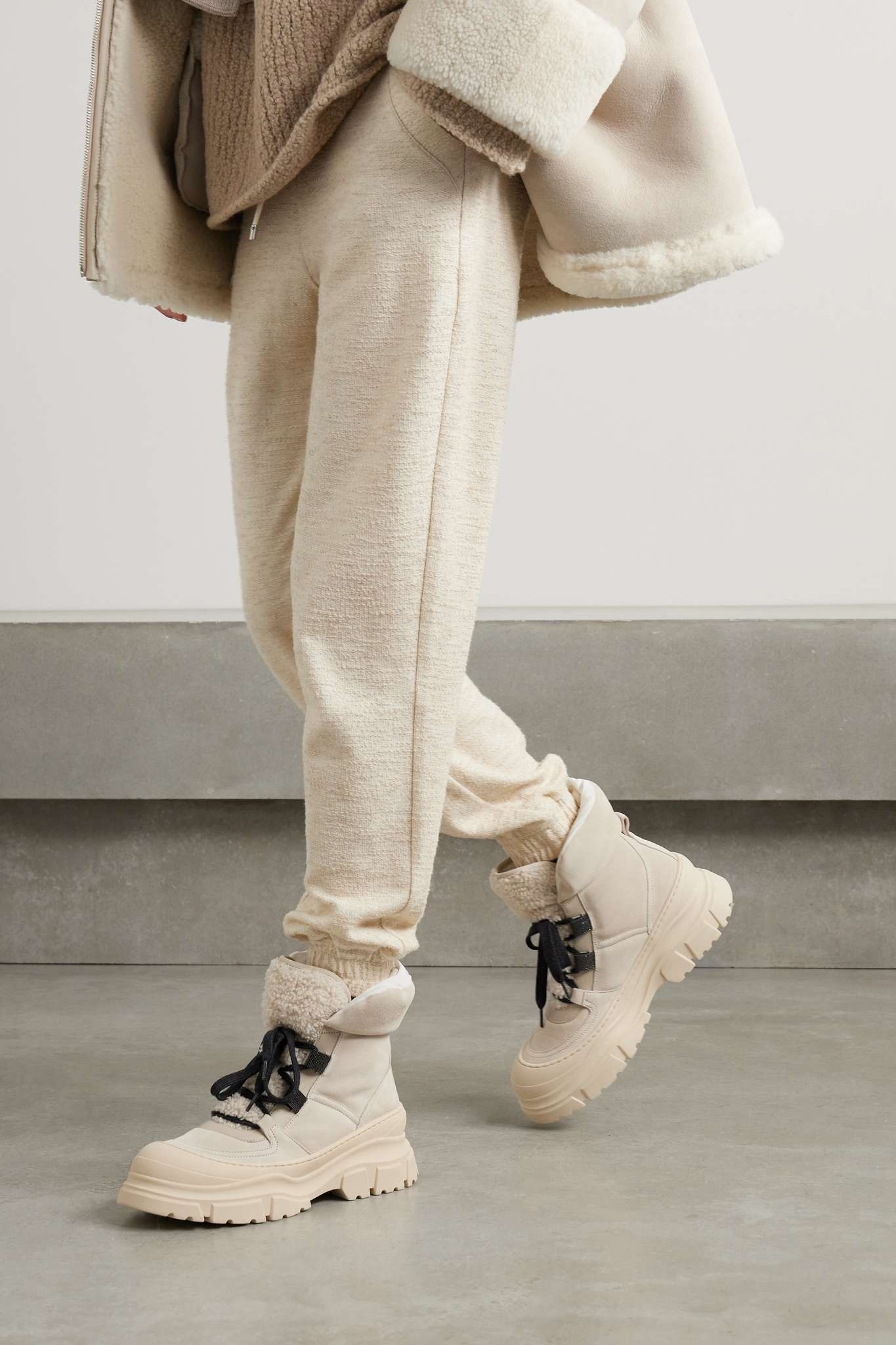 Bead-embellished shearling-trimmed suede ankle boots - 2