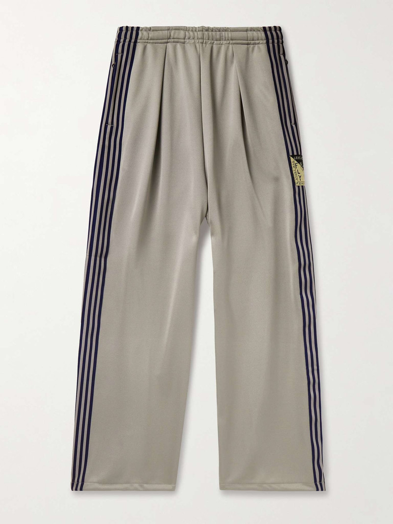 Straight-Leg Pleated Appliquéd Striped Tech-Jersey Track Pants - 1