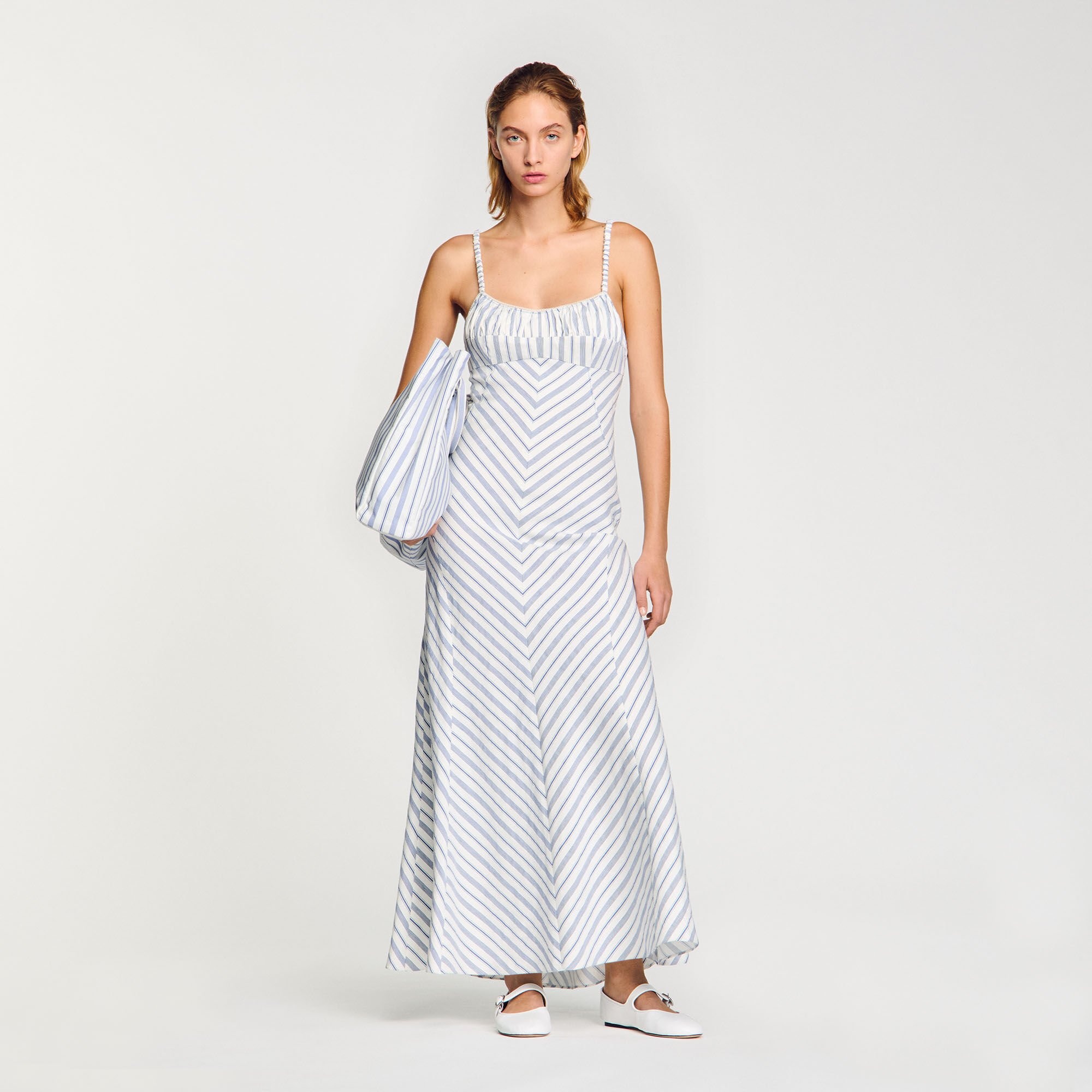 STRIPED MAXI DRESS WITH STRAPS - 1
