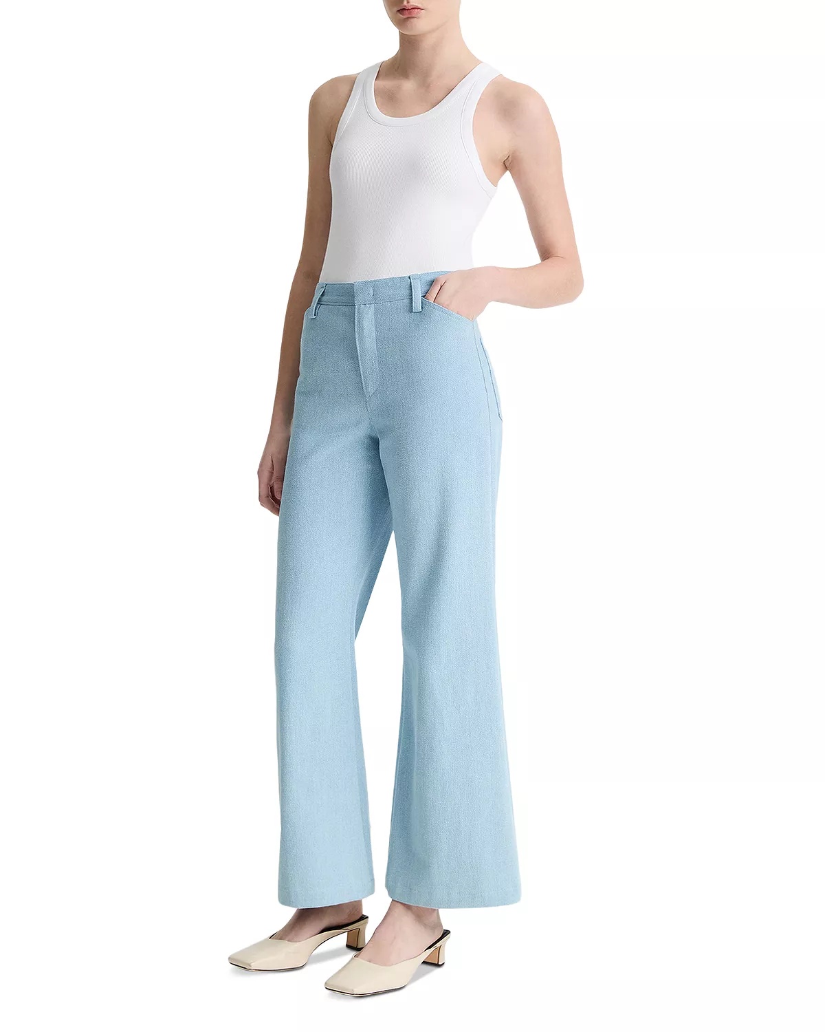 Mid Rise Cropped Flare Twill Pants - 4