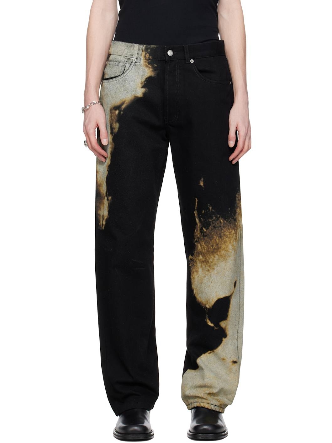 Black & Gray Abstract Print Jeans - 1