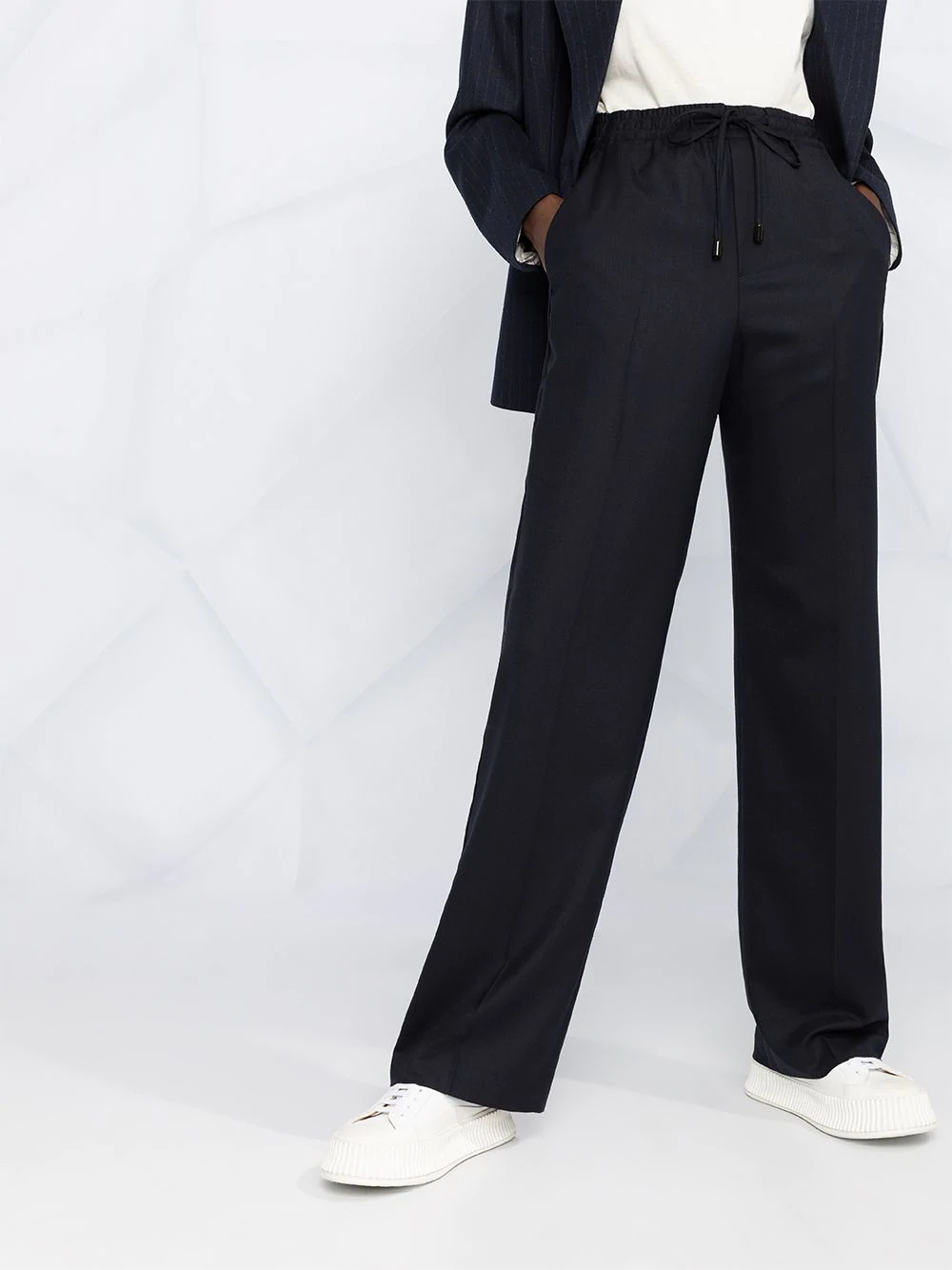 straight leg flannel trousers - 5