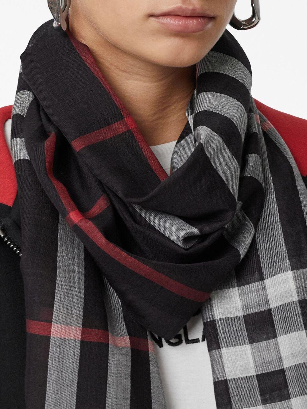 Lightweight Check Wool Silk Scarf - 10