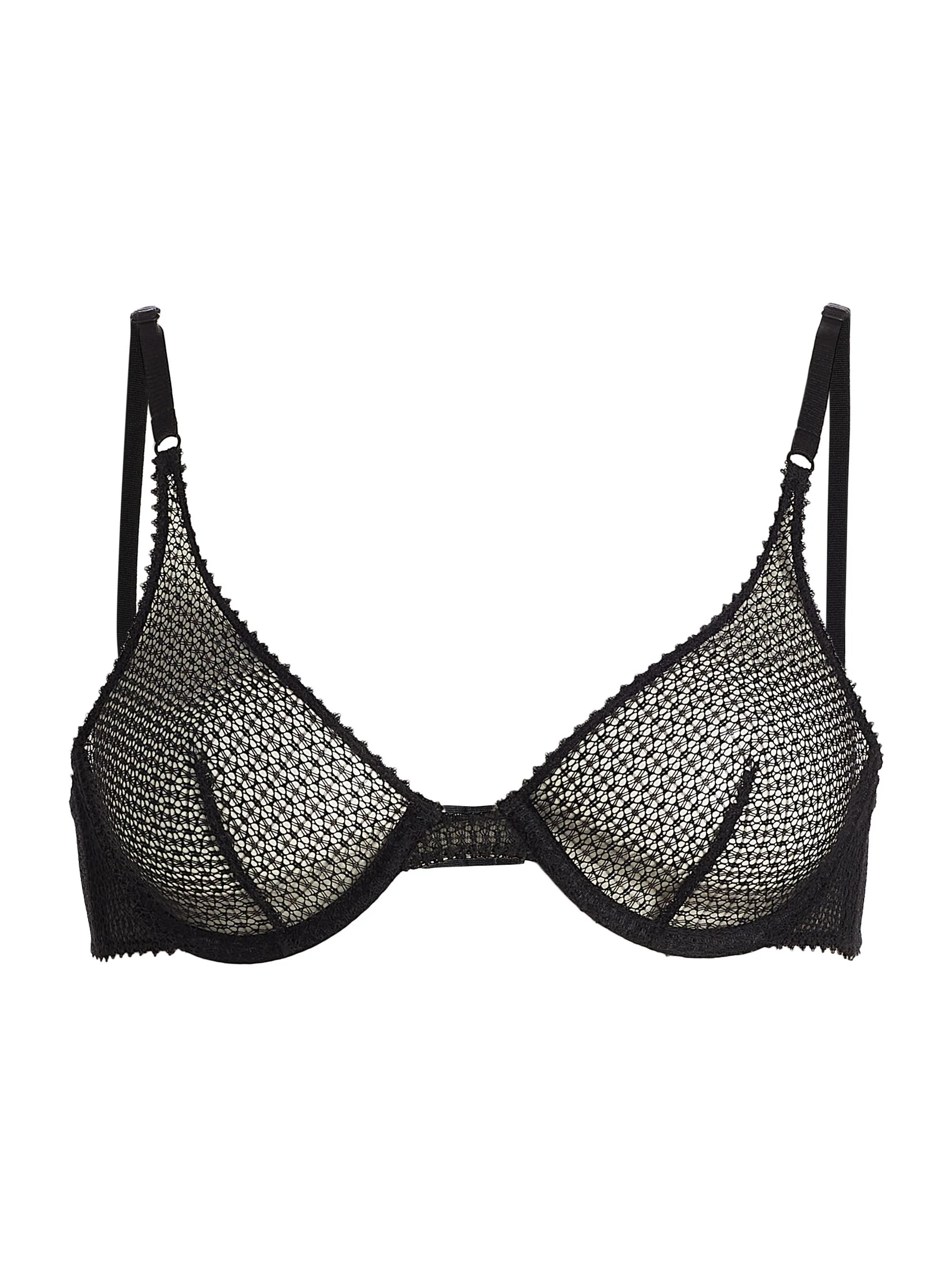 Women's Crochet Lace Demi Bra - Black - 1
