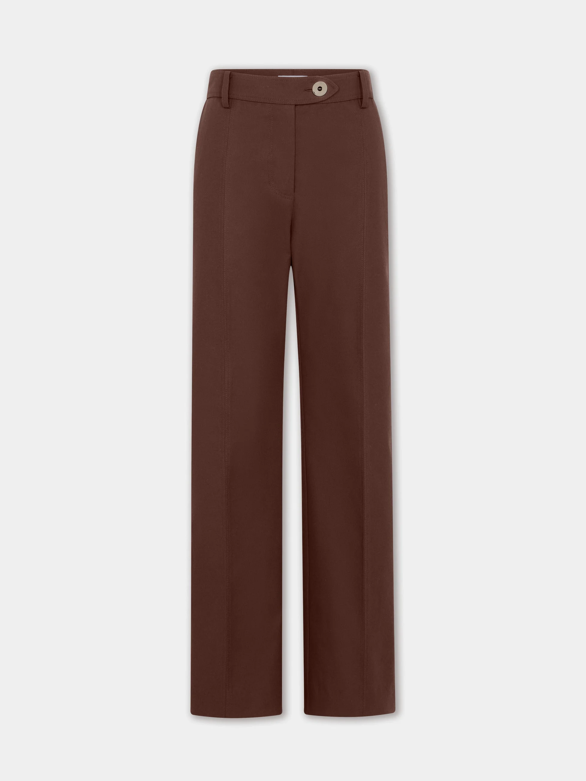 STRAIGHT TAILORED TROUSERS IN BROWN COTTON AND WOOL - 1
