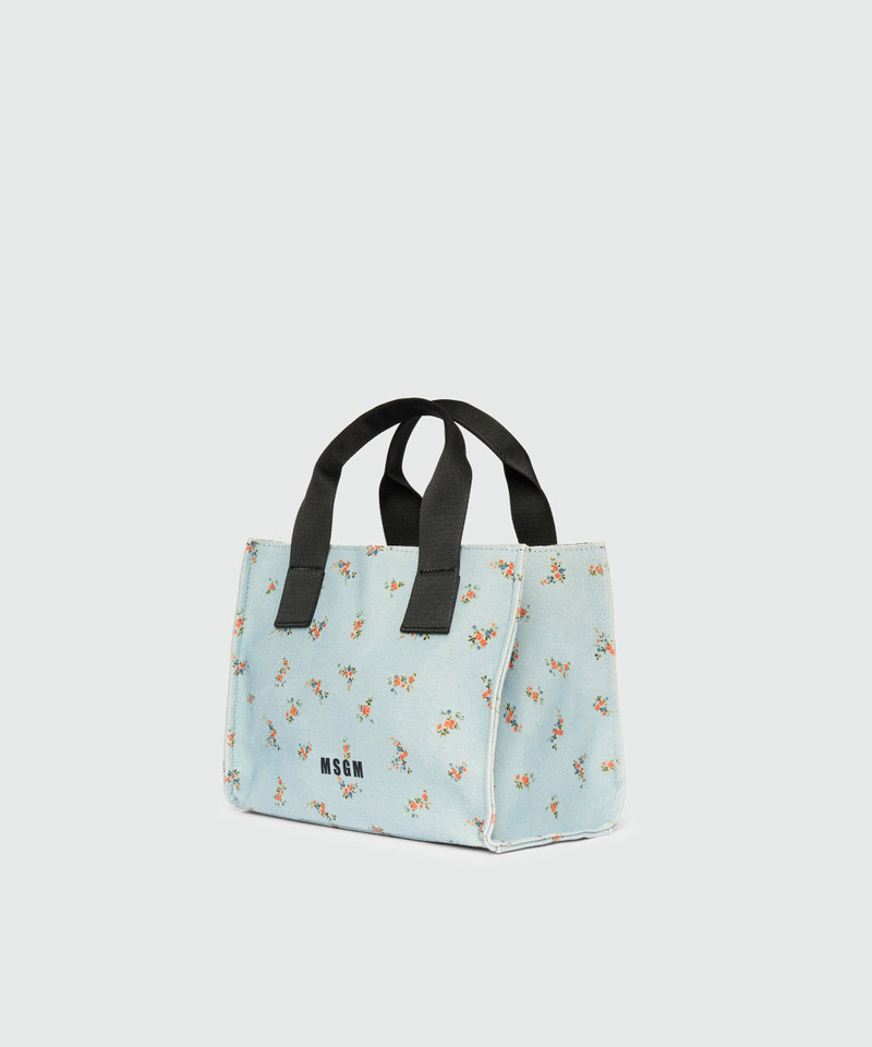 MSGM Light blue canvas micro tote with print and contrasting handles outlook
