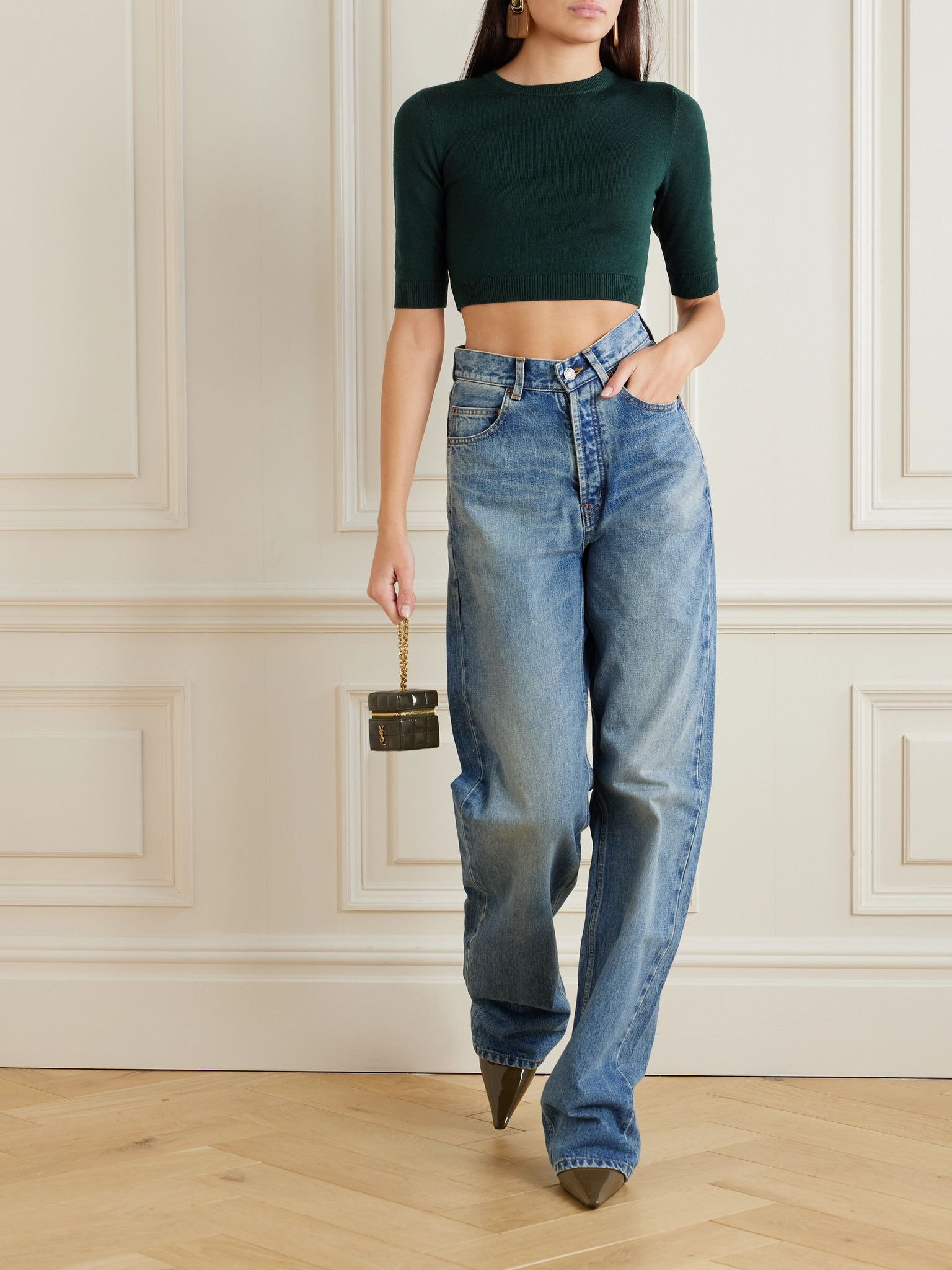 Cropped wool sweater Forest green - 2