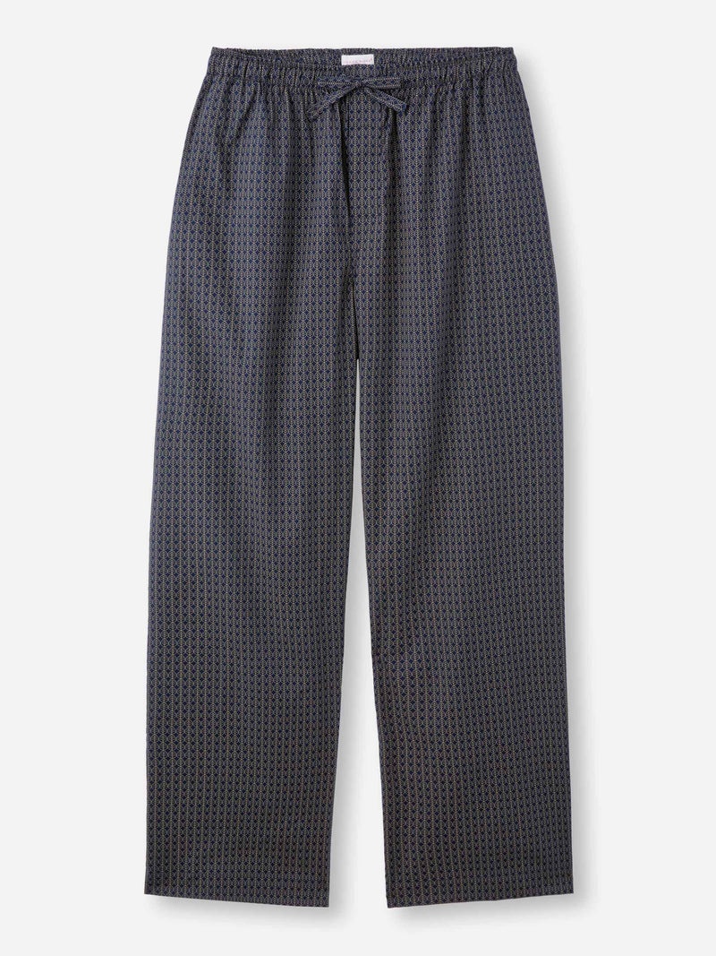 Men's Lounge Pants Cotton Batiste Navy Jungle Leaf Print - 5