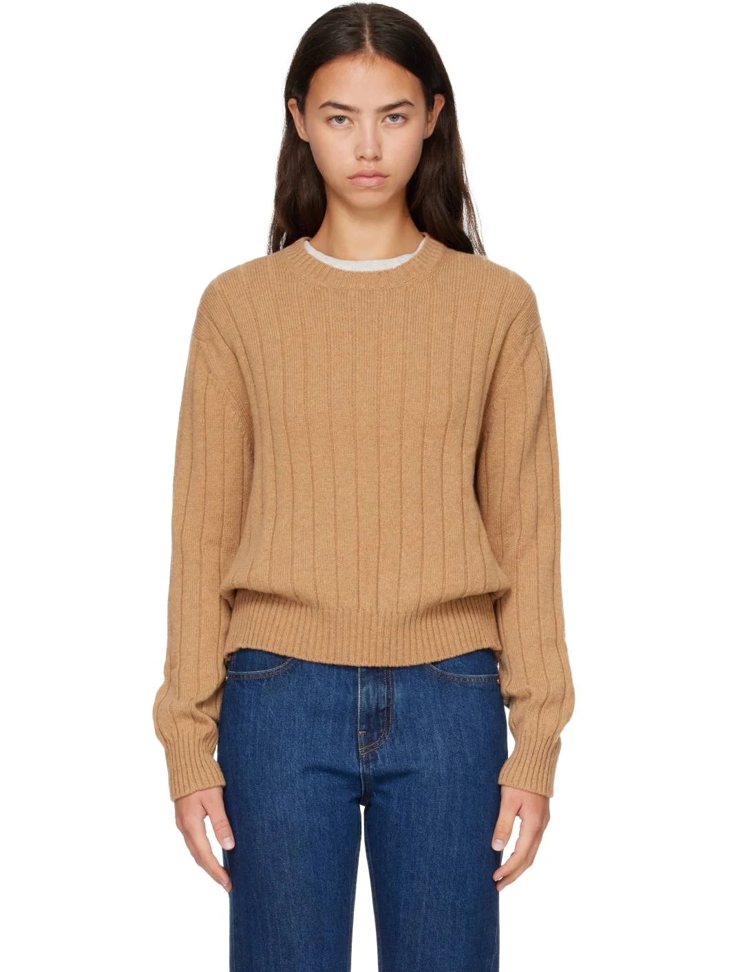 Tan Rooney Rib Crewneck Sweater - 1